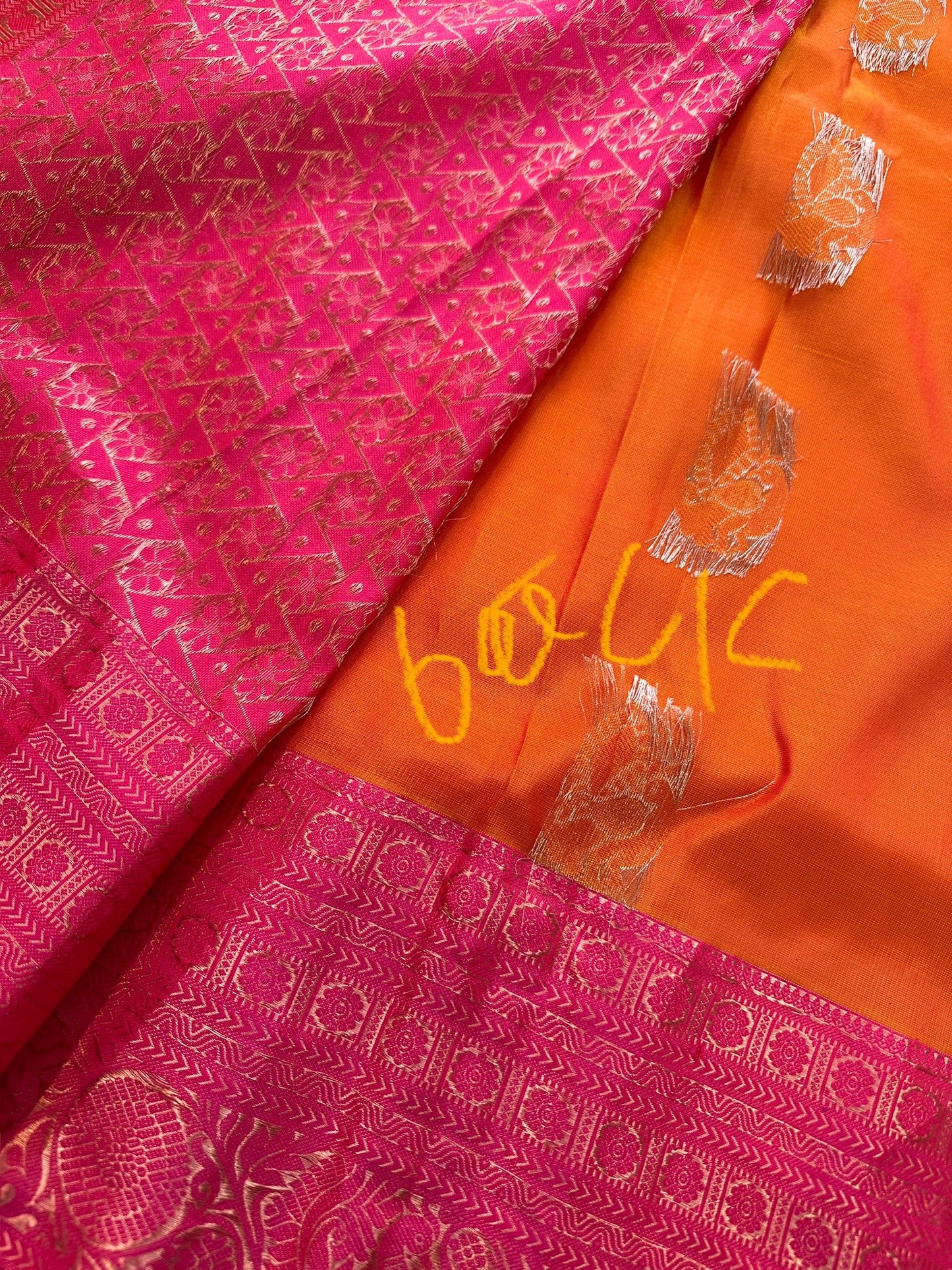 Orange Semi Soft Silk with Magalgiri Border