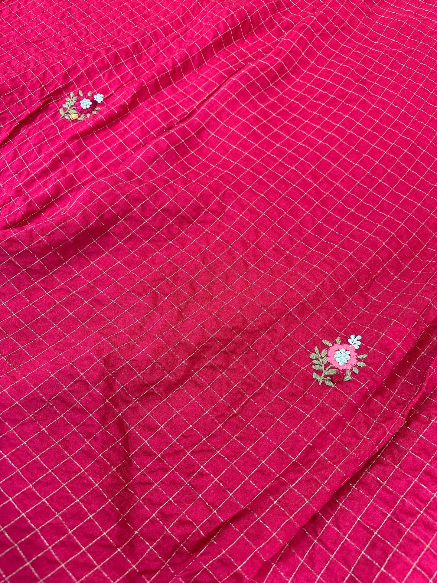Red Checked hand work Saree