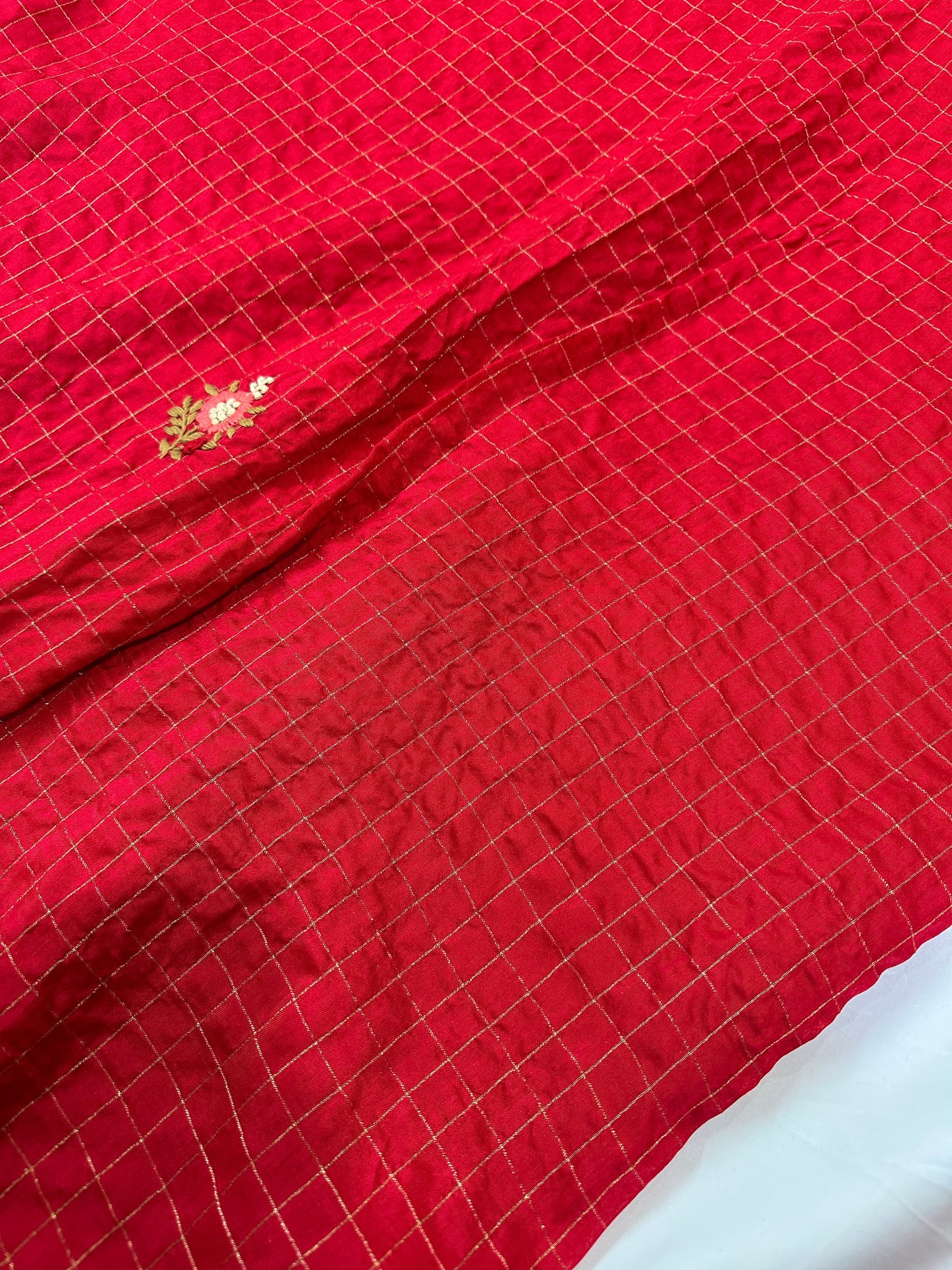 Red Checked hand work Saree