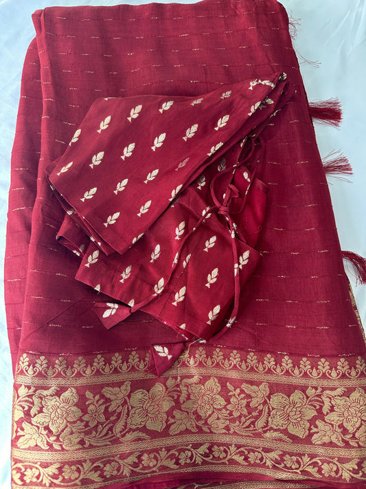 Maroon Crepe Silk Saree