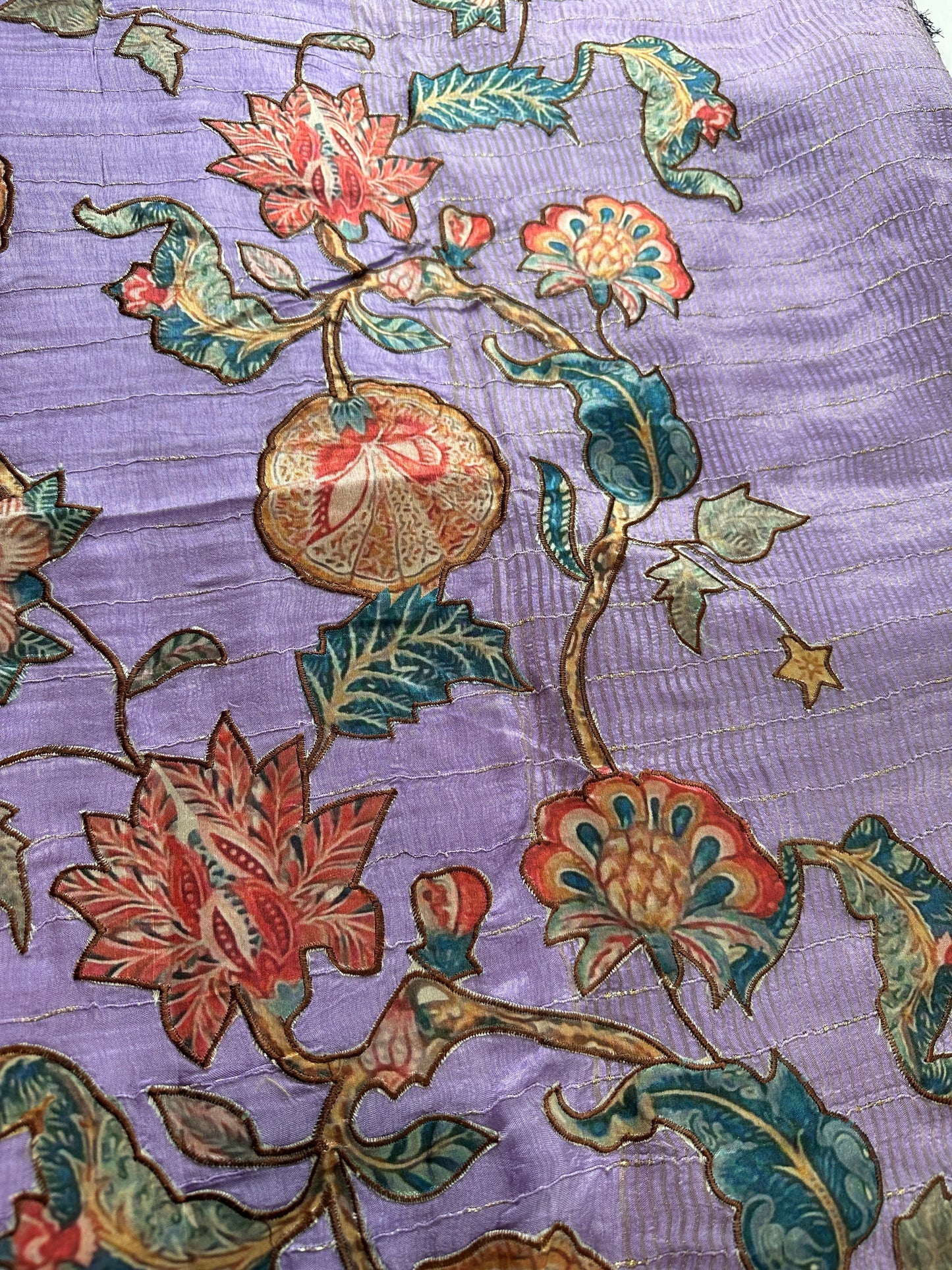 Kalamkari Patch Semi Crepe Purple Saree comes with 2 Blouses