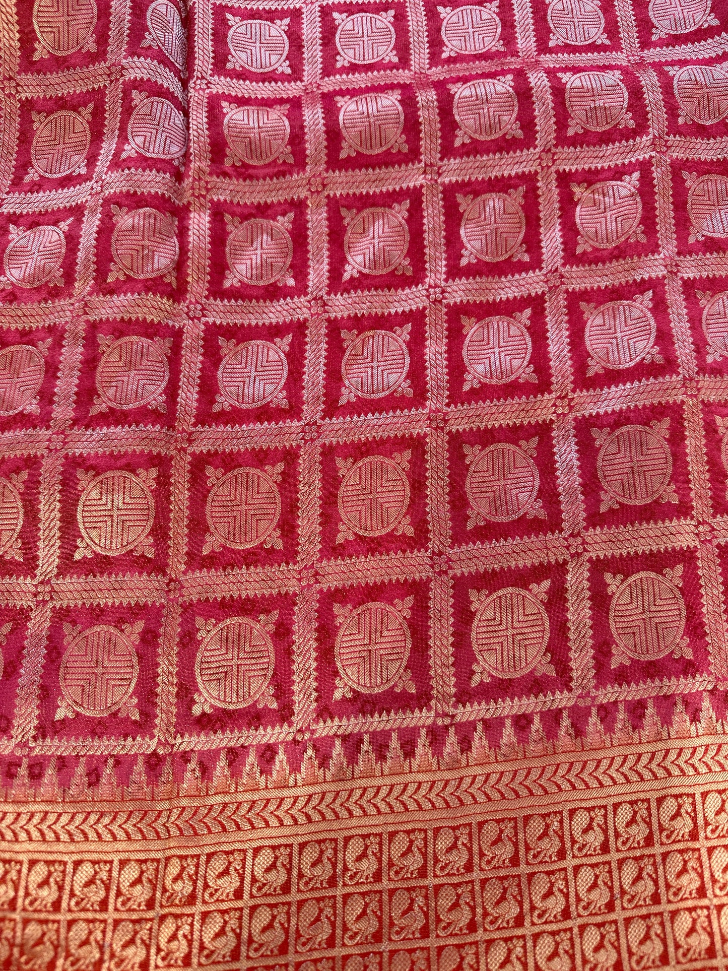 Red Golden Banarsee Tissue Silk Saree