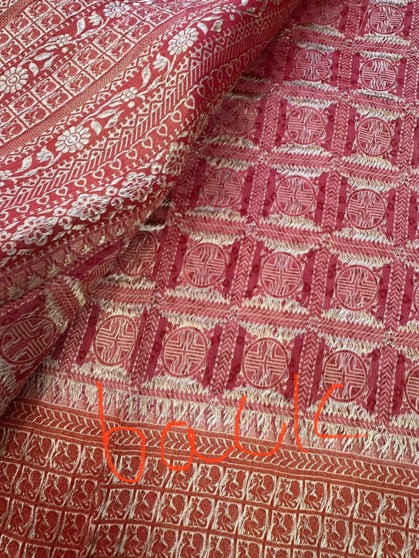 Red Golden Banarsee Tissue Silk Saree