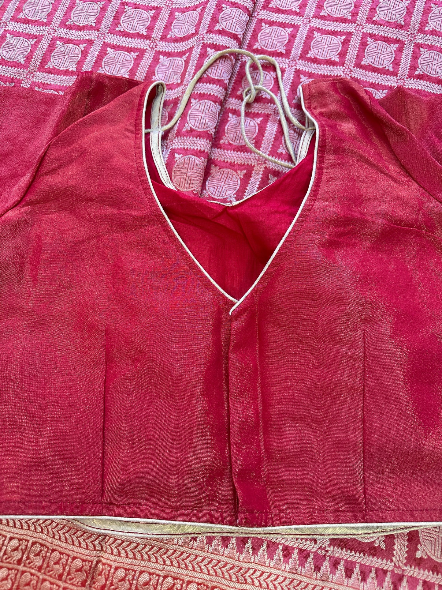 Red Golden Banarsee Tissue Silk Saree