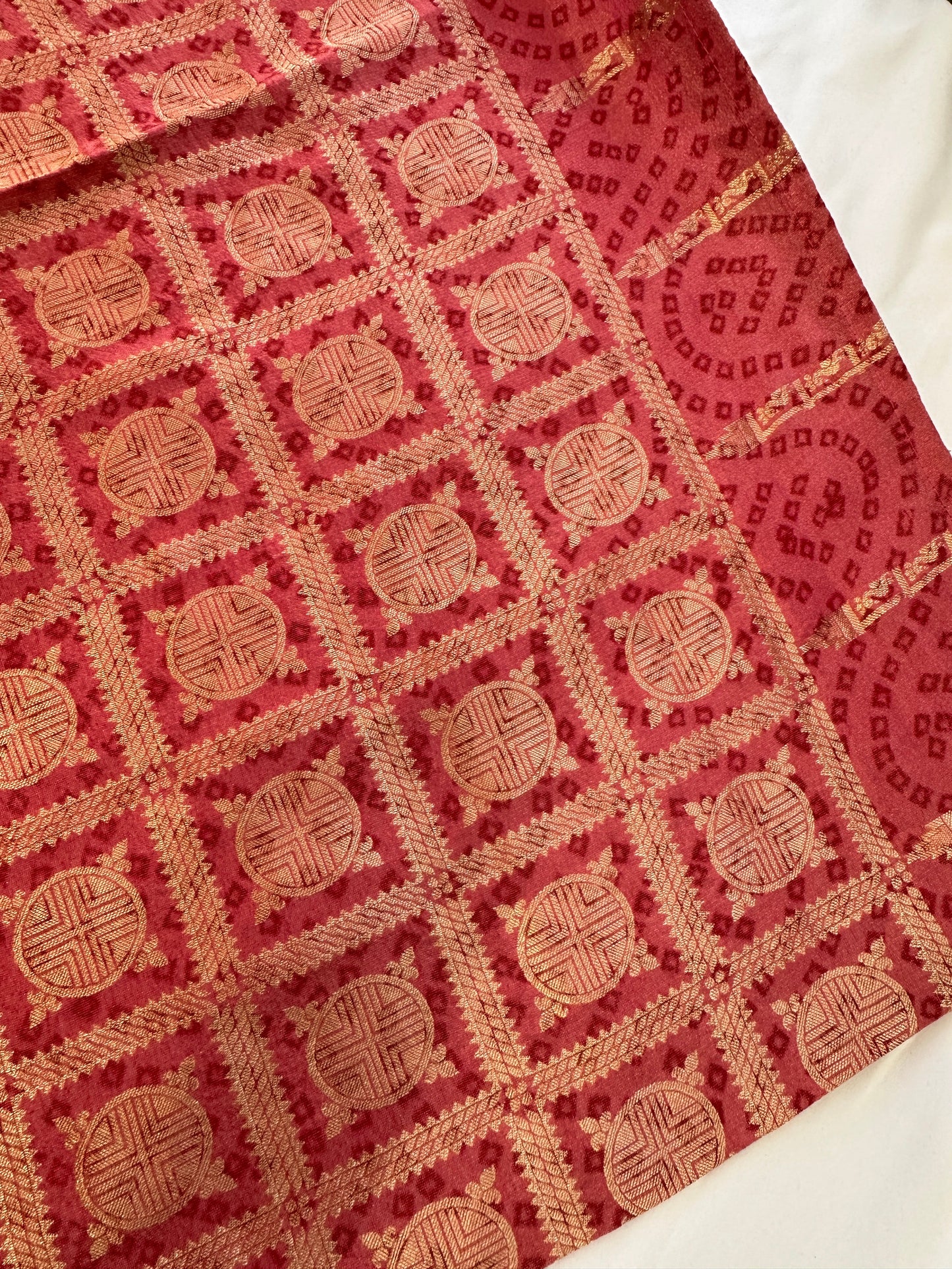 Red Golden Banarsee Tissue Silk Saree