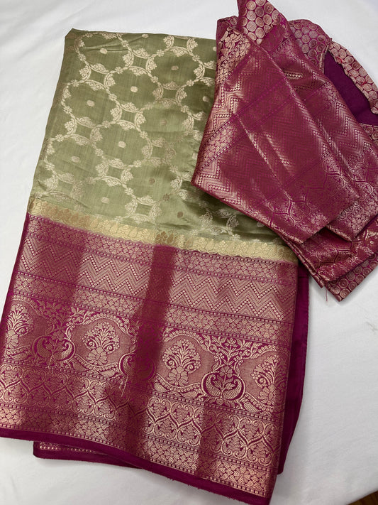 Soft Silk Green with Magenata Saree