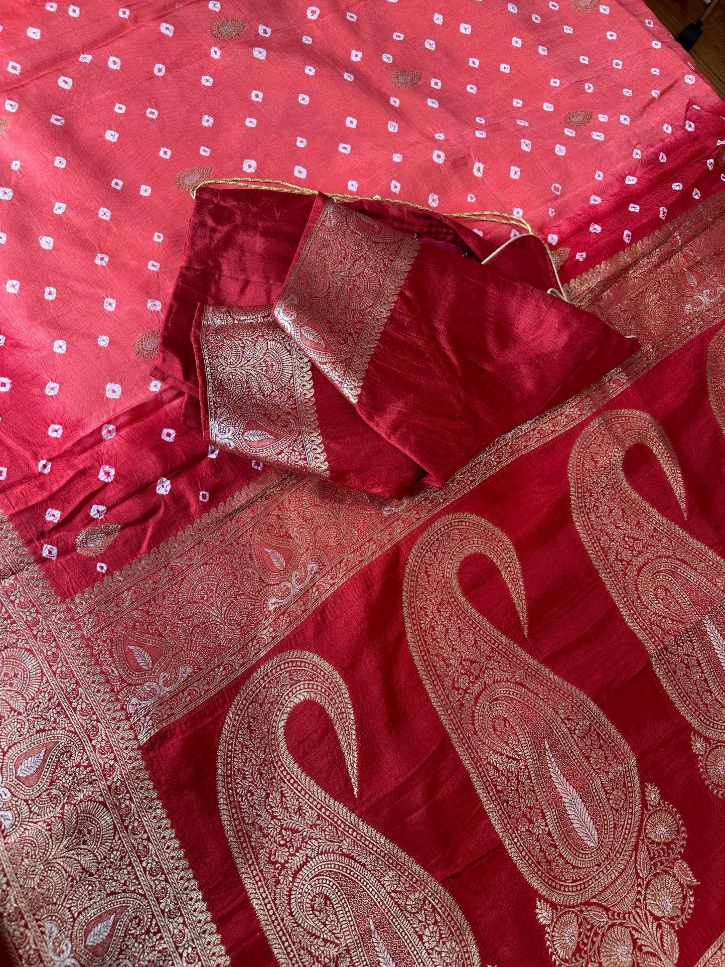 Pink Badhani Saree with Khadi Border