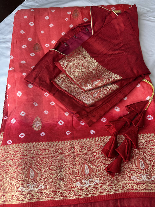 Pink Badhani Saree with Khadi Border