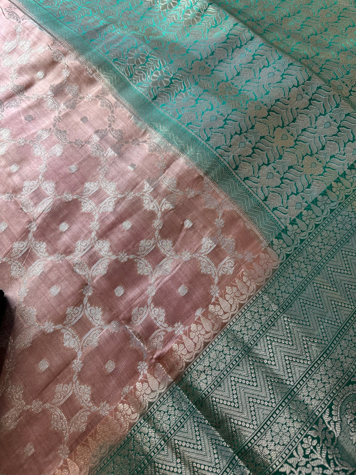 Light Brown Green Silk Saree