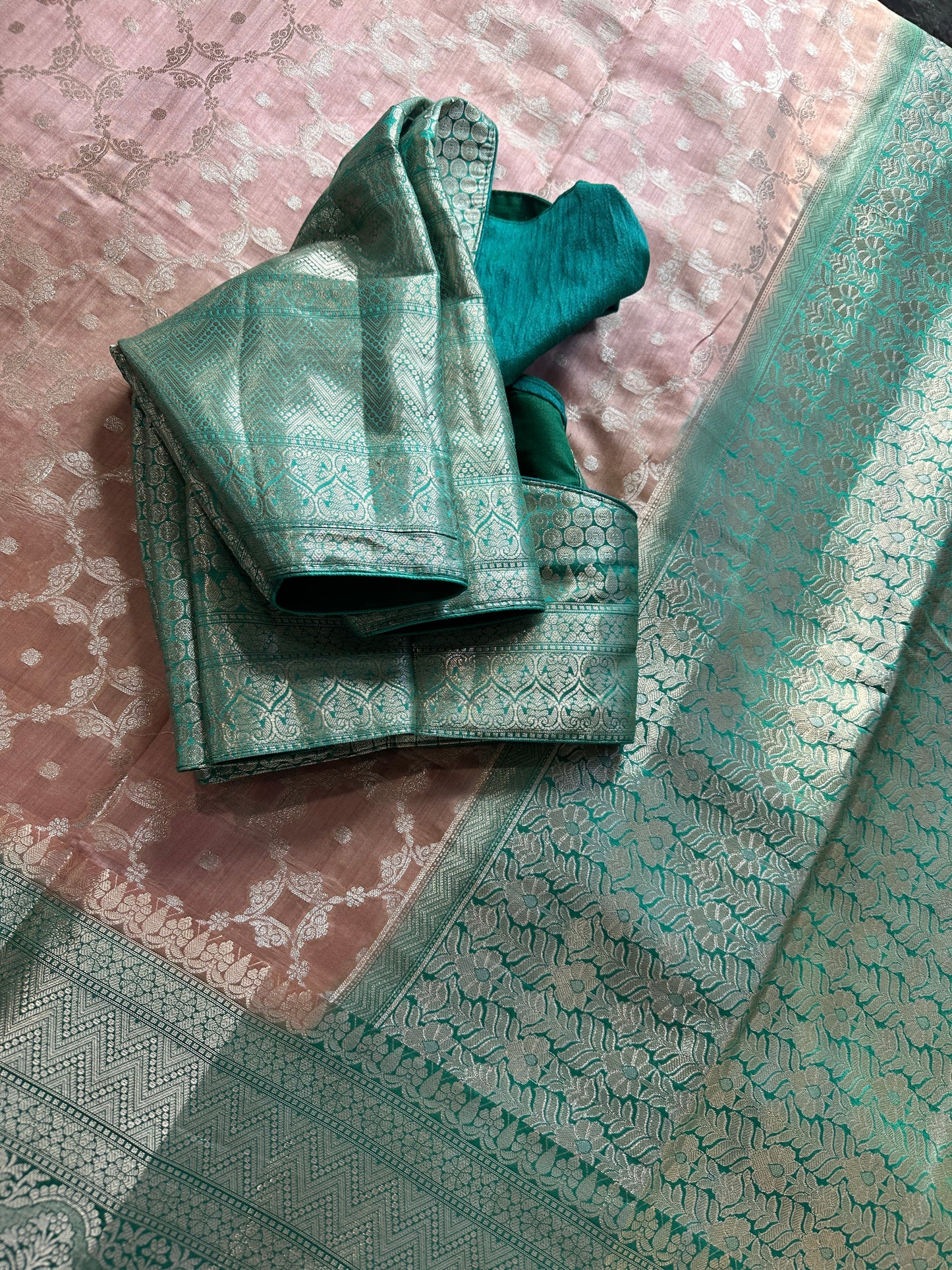 Light Brown Green Silk Saree