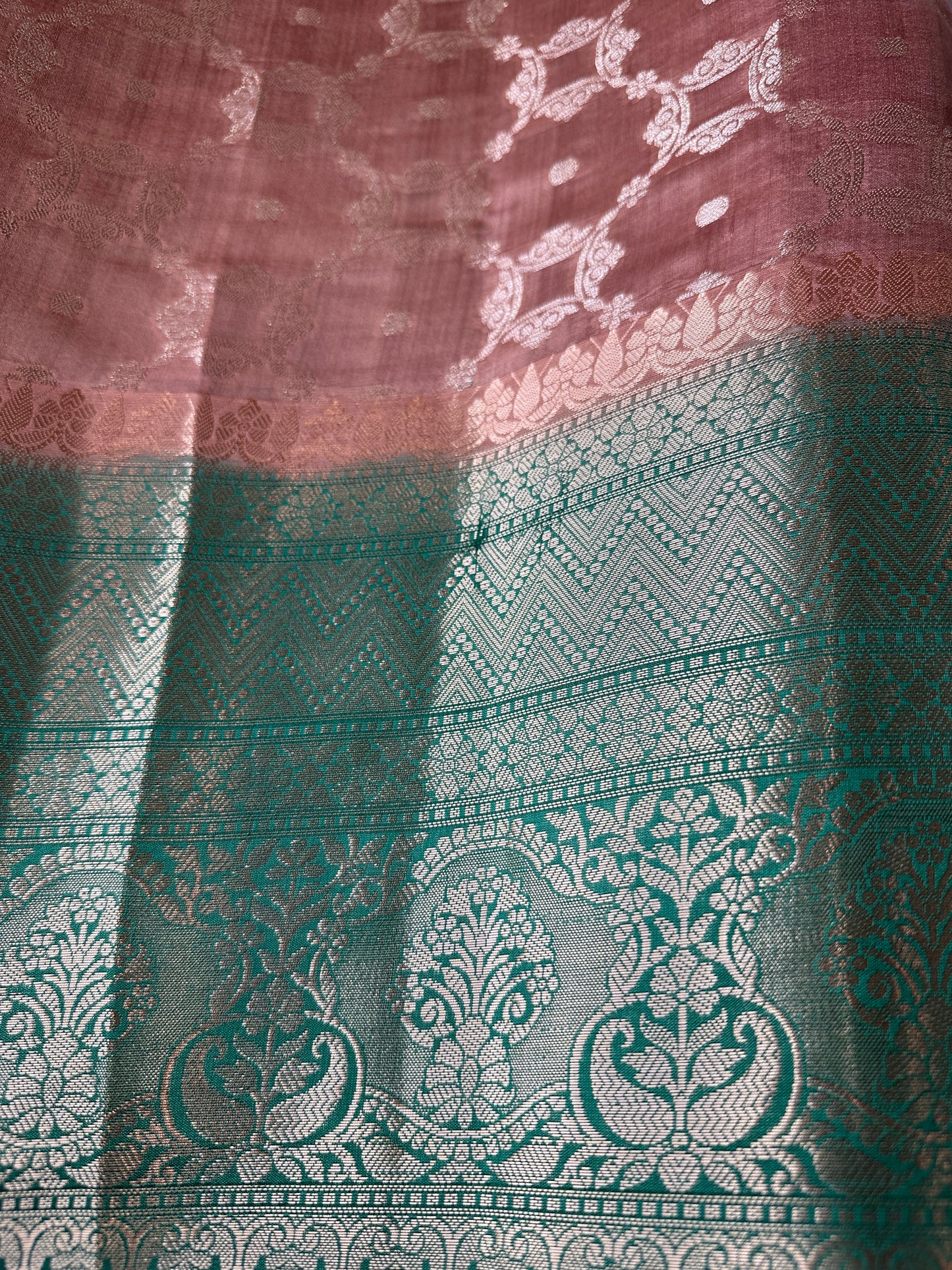 Light Brown Green Silk Saree