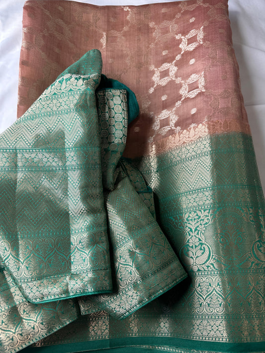 Light Brown Green Silk Saree