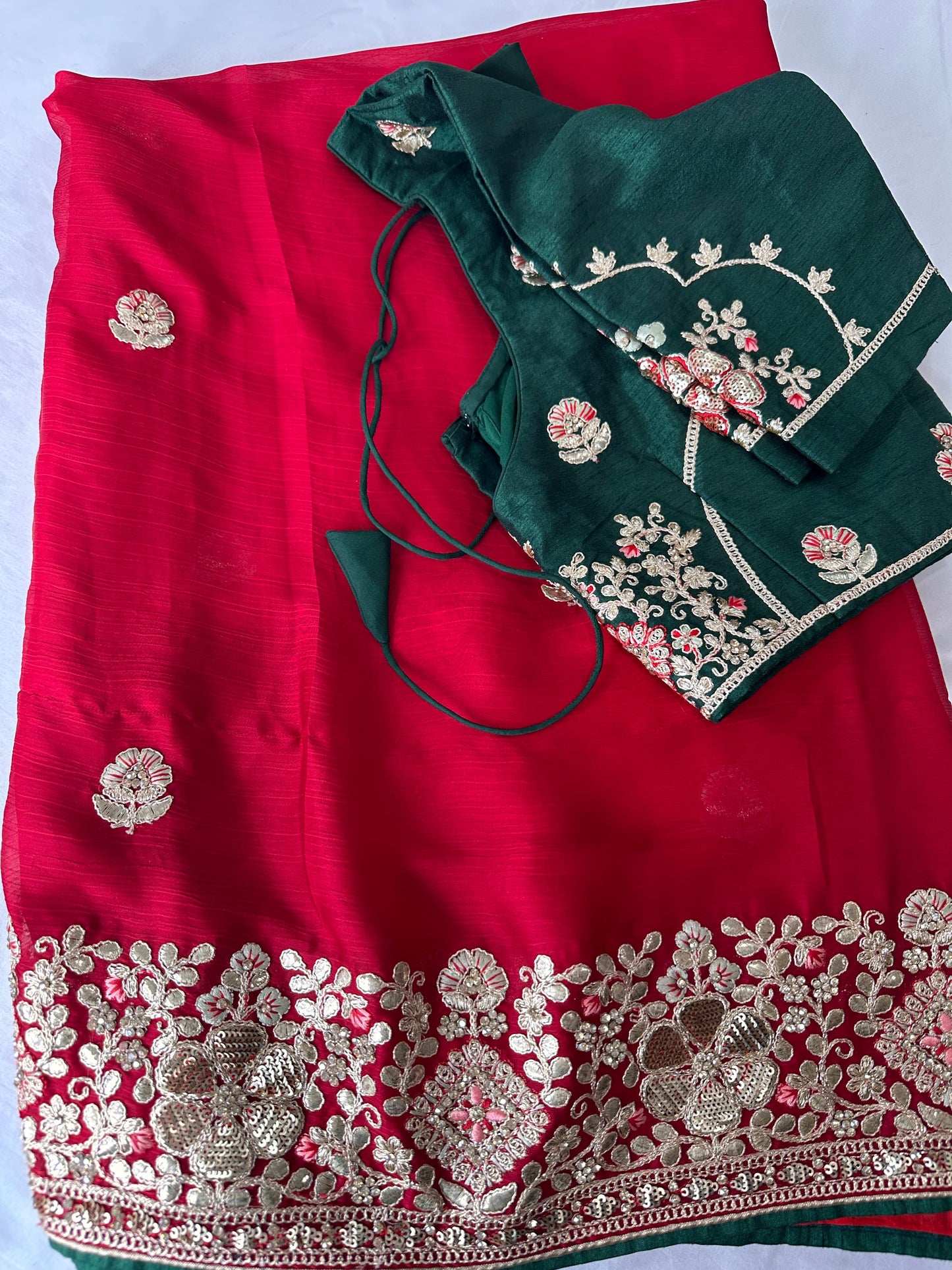 Red Chiffon Gotta Patti Work Bridal Saree