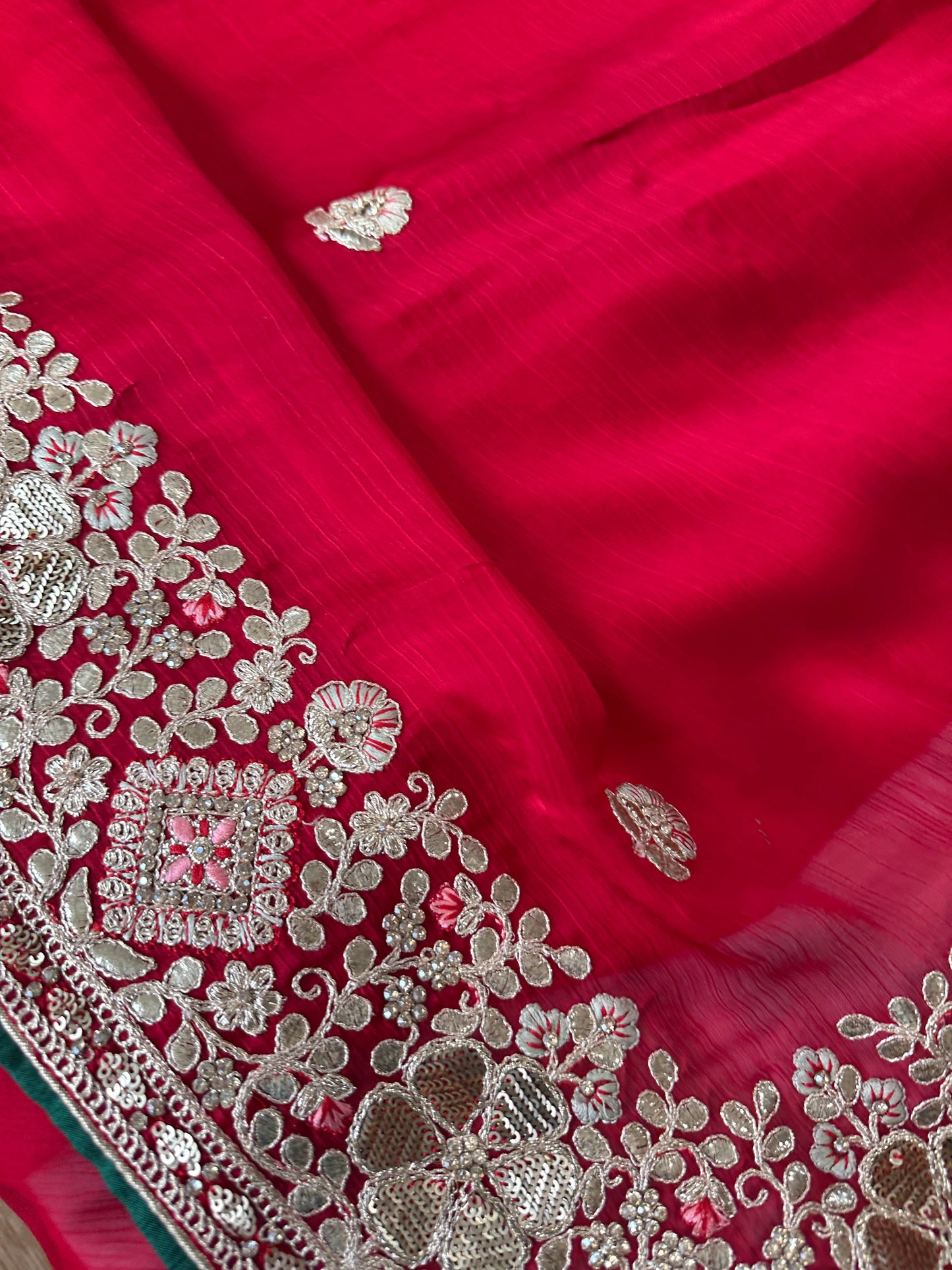 Red Chiffon Gotta Patti Work Bridal Saree