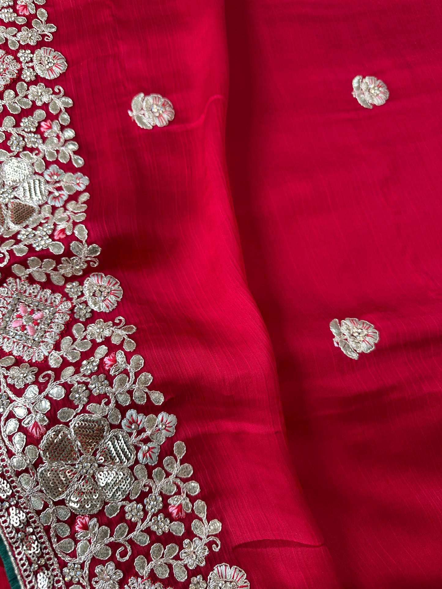 Red Chiffon Gotta Patti Work Bridal Saree