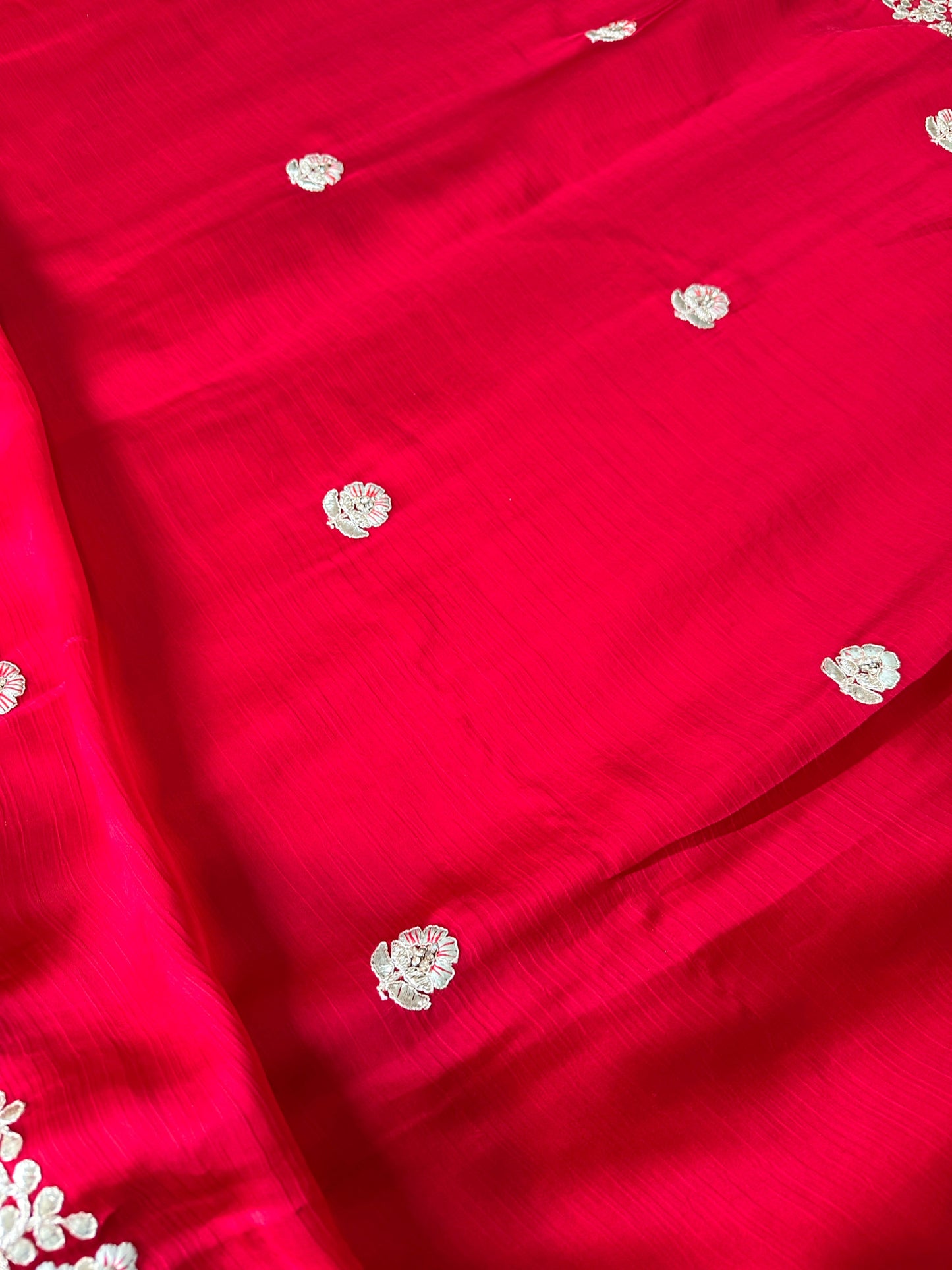Red Chiffon Gotta Patti Work Bridal Saree