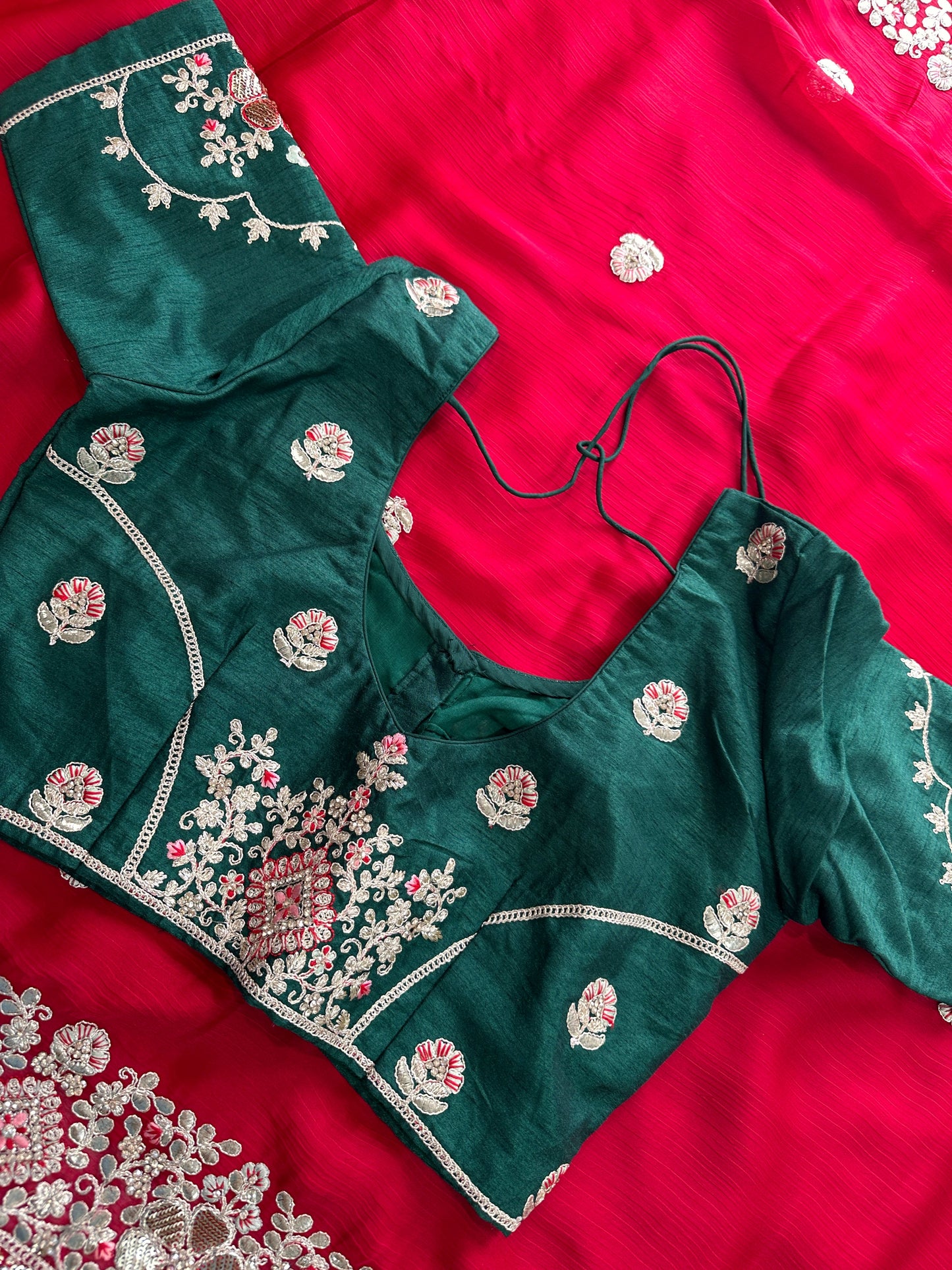 Red Chiffon Gotta Patti Work Bridal Saree