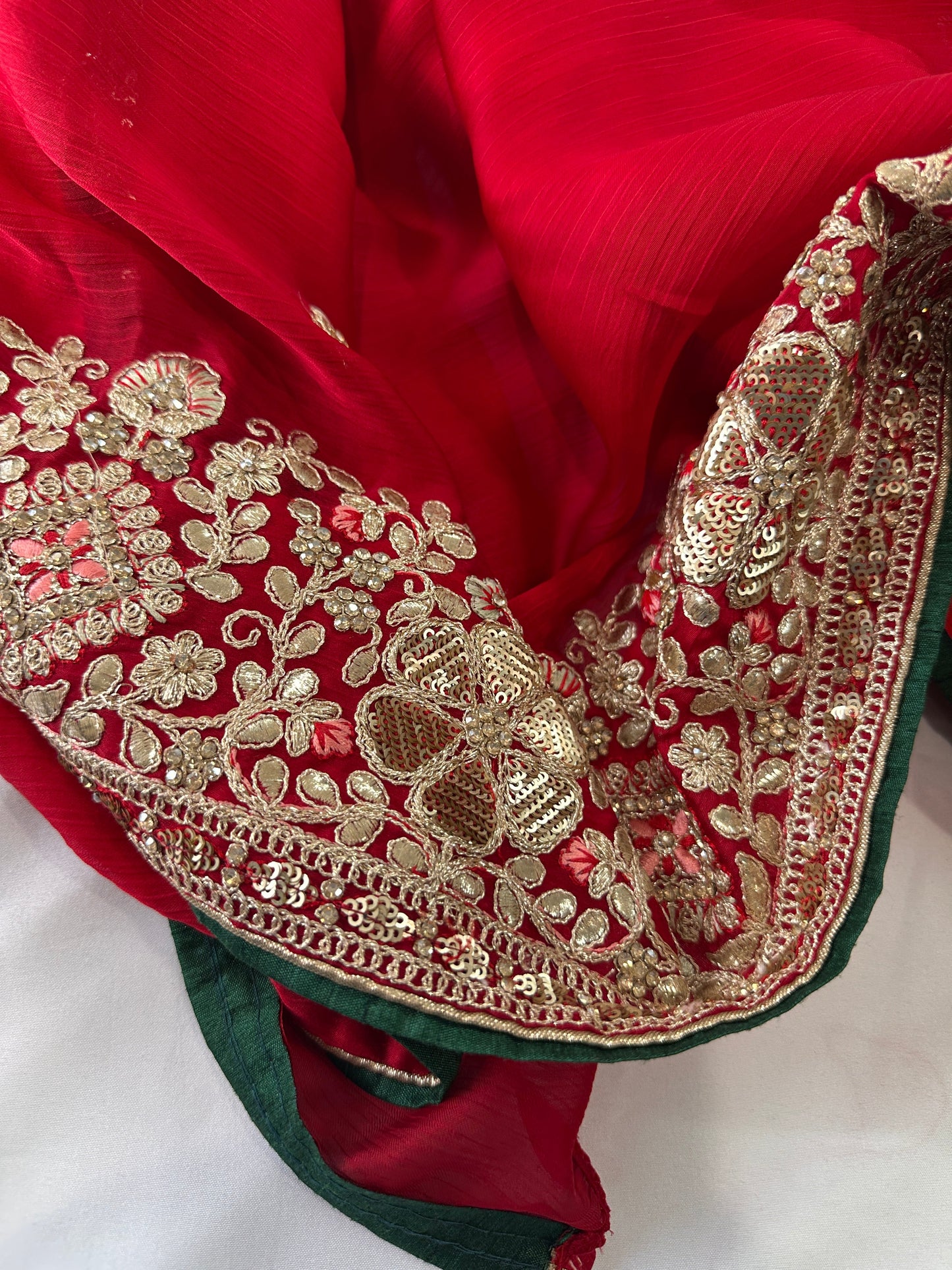 Red Chiffon Gotta Patti Work Bridal Saree