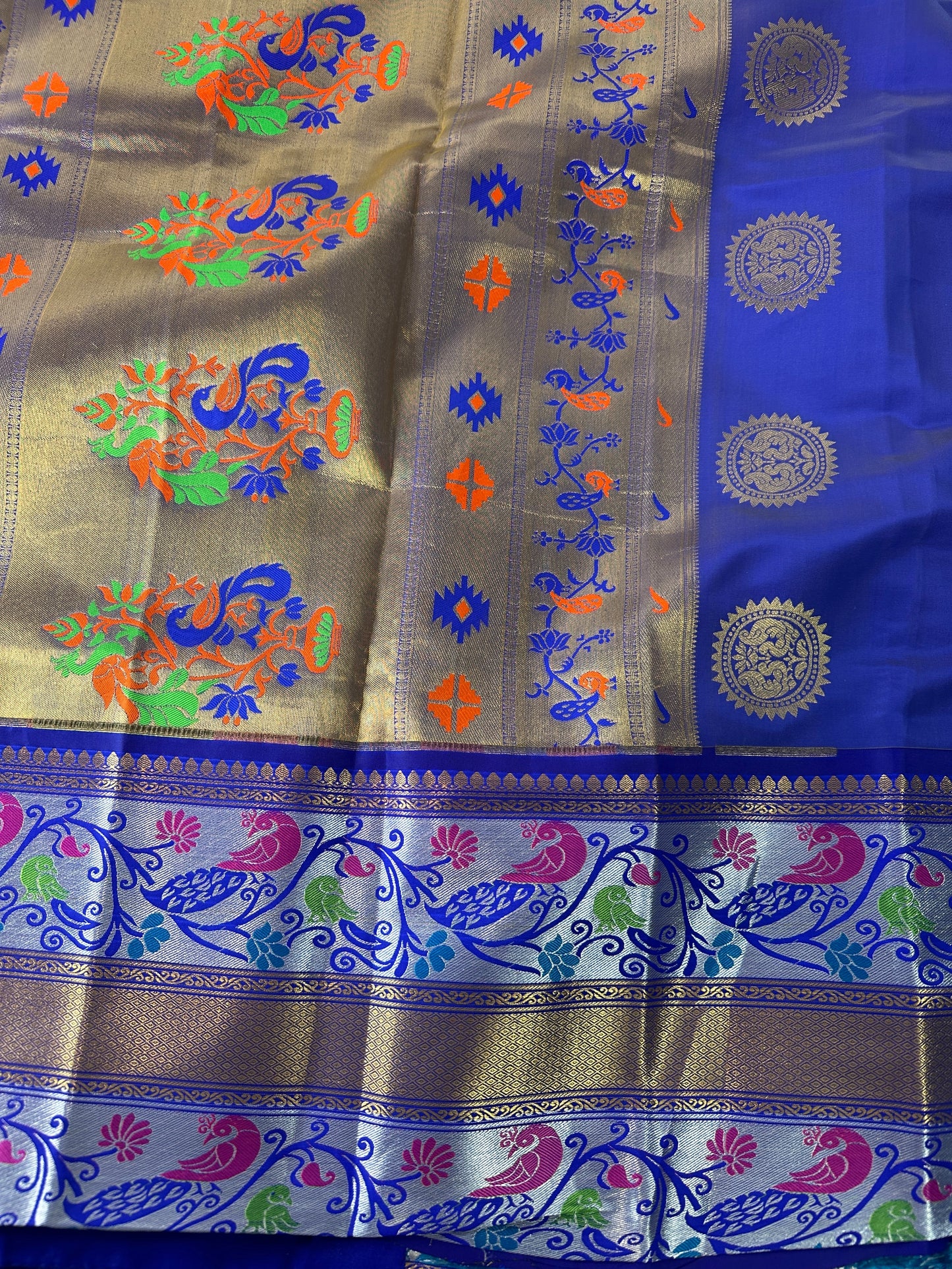 Pythani Border Yellow Blue Chanderi Saree