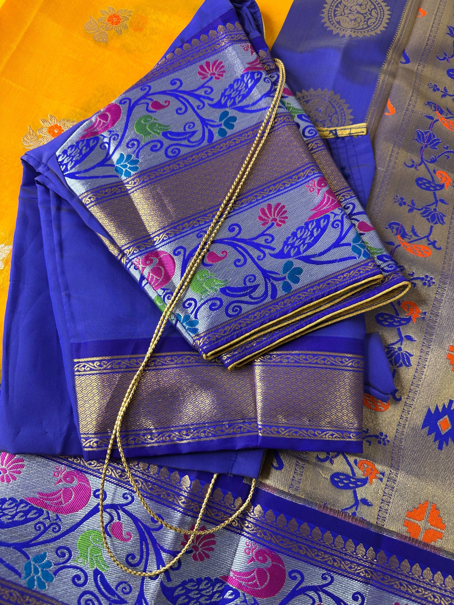 Pythani Border Yellow Blue Chanderi Saree