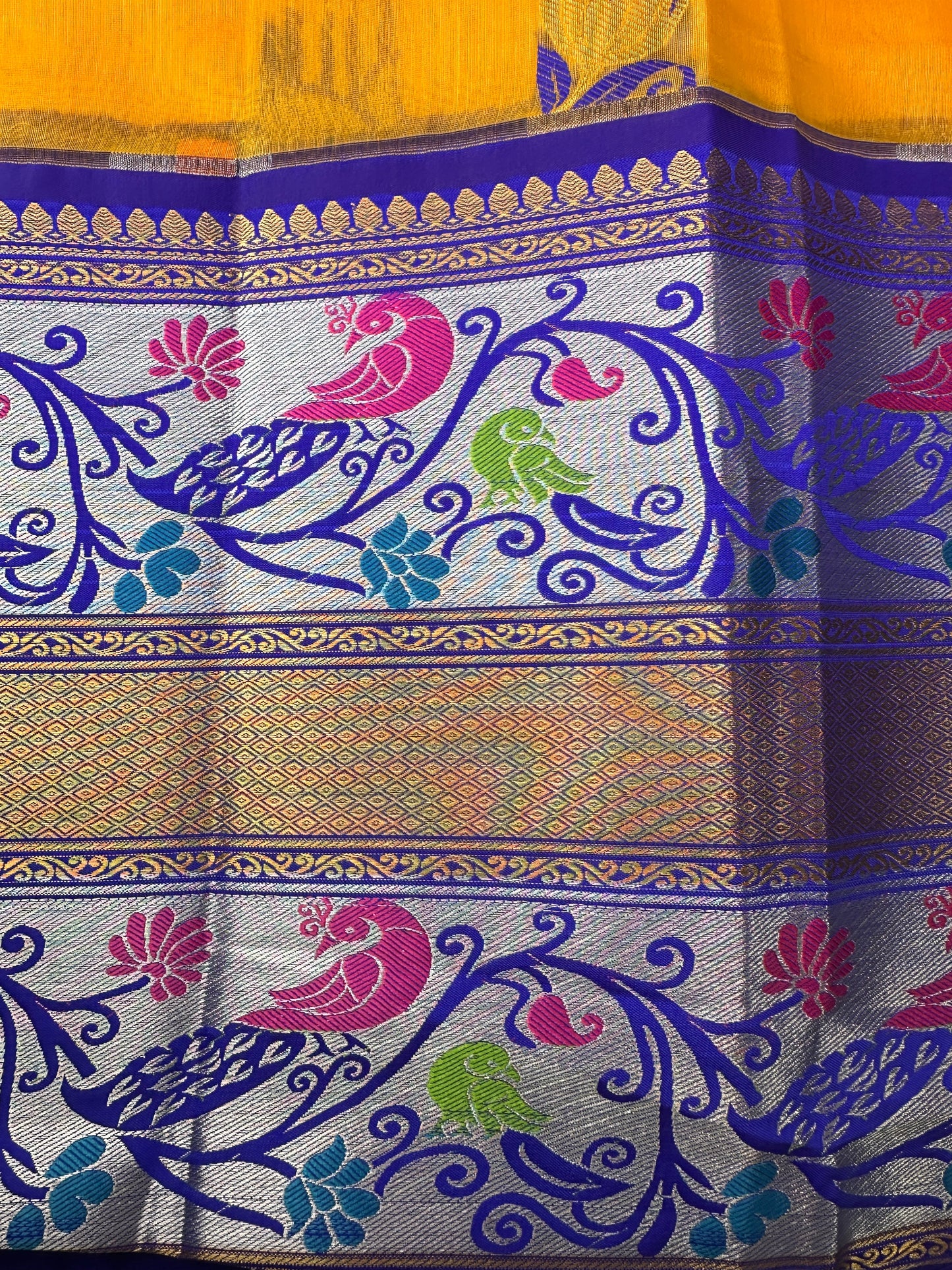 Pythani Border Yellow Blue Chanderi Saree