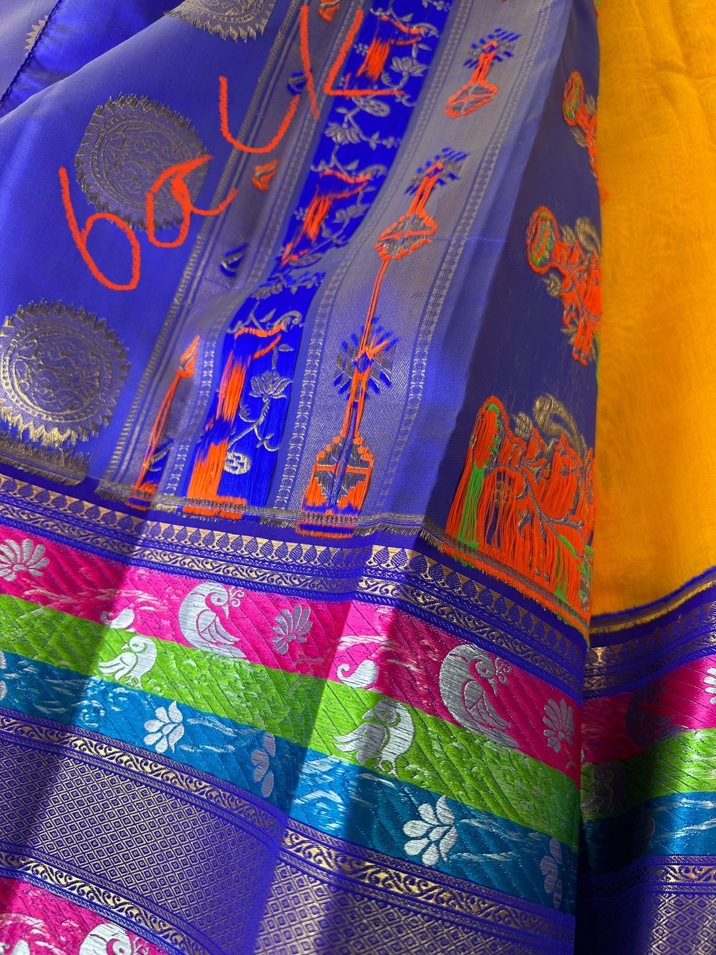 Pythani Border Yellow Blue Chanderi Saree