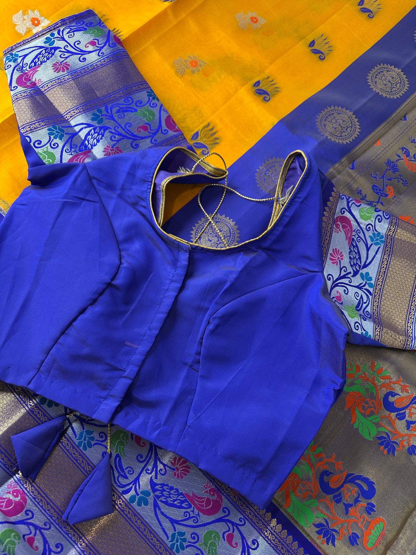 Pythani Border Yellow Blue Chanderi Saree