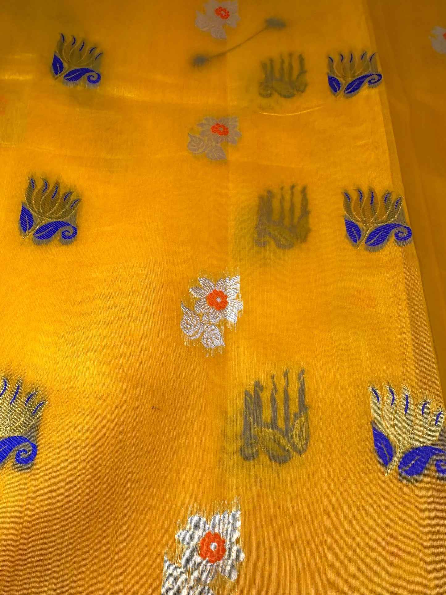 Pythani Border Yellow Blue Chanderi Saree