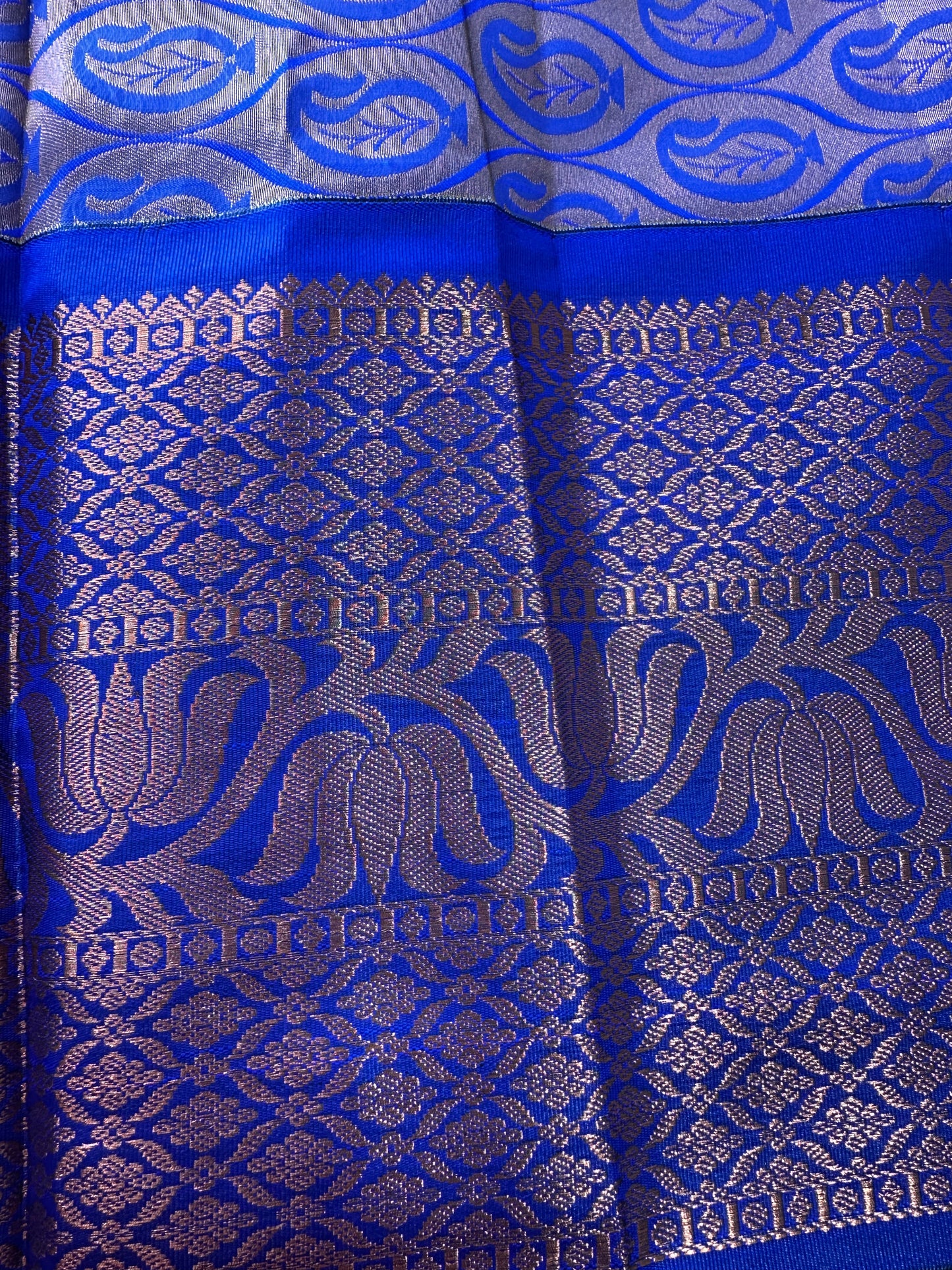Yellow and Blue Semi Kuppdam Saree