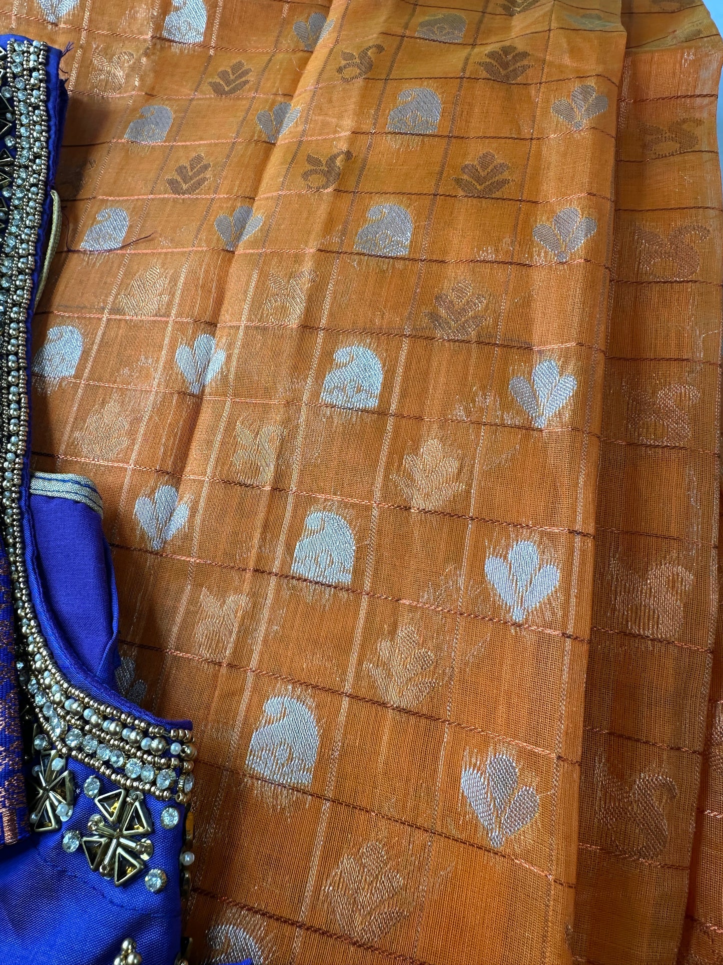Yellow and Blue Semi Kuppdam Saree