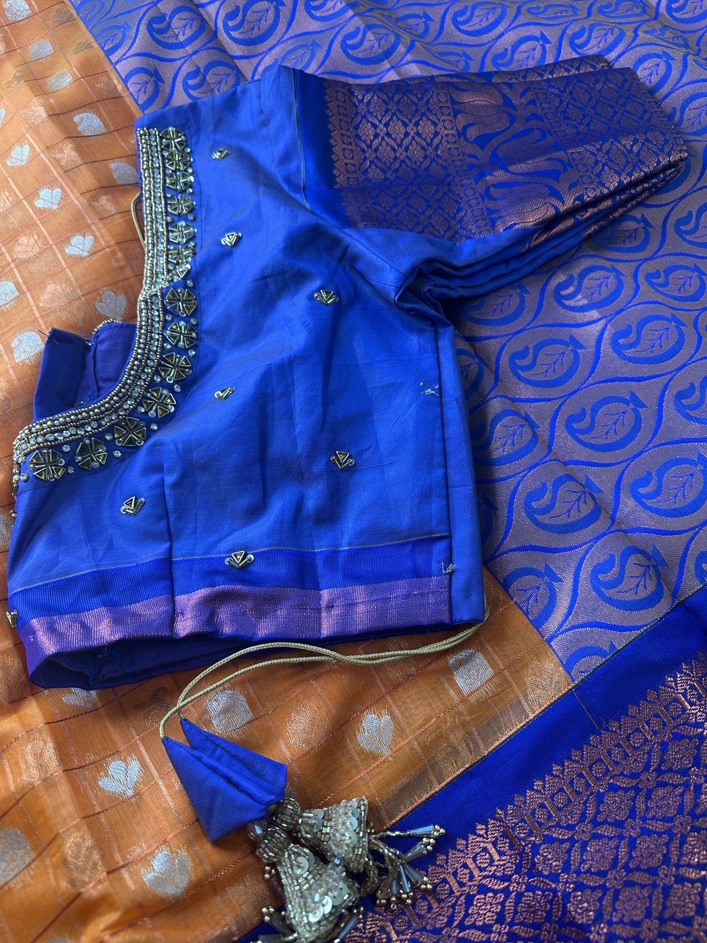 Yellow and Blue Semi Kuppdam Saree