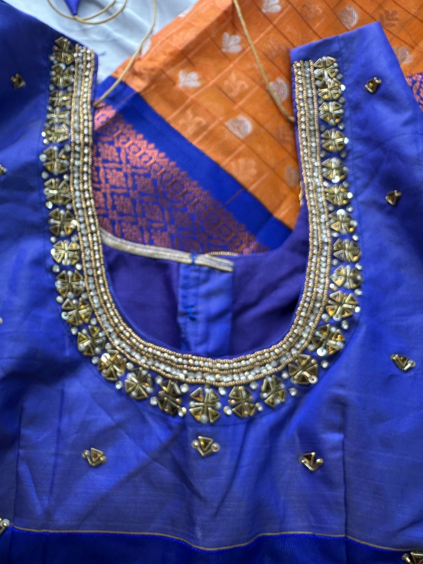 Yellow and Blue Semi Kuppdam Saree