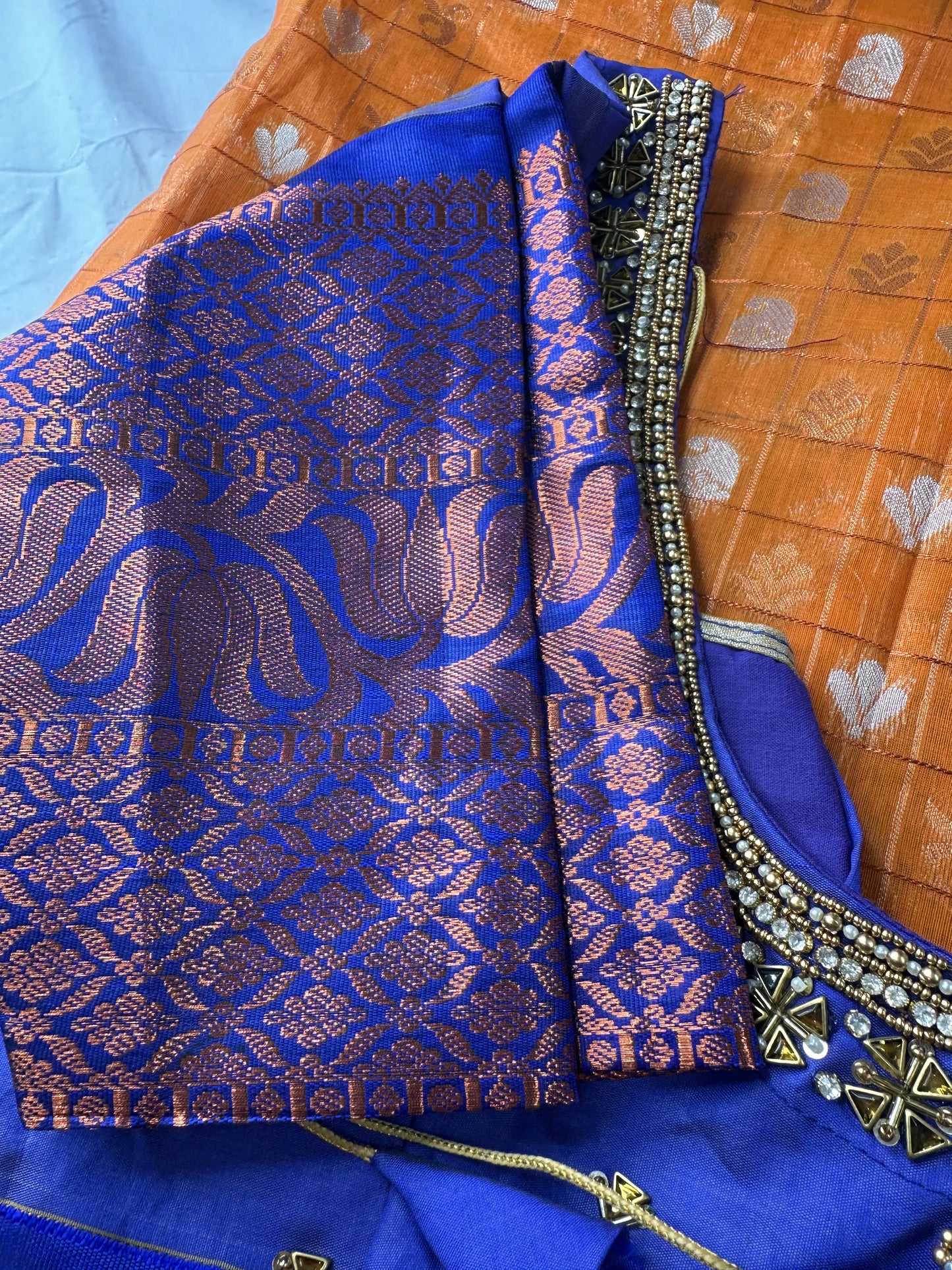 Yellow and Blue Semi Kuppdam Saree