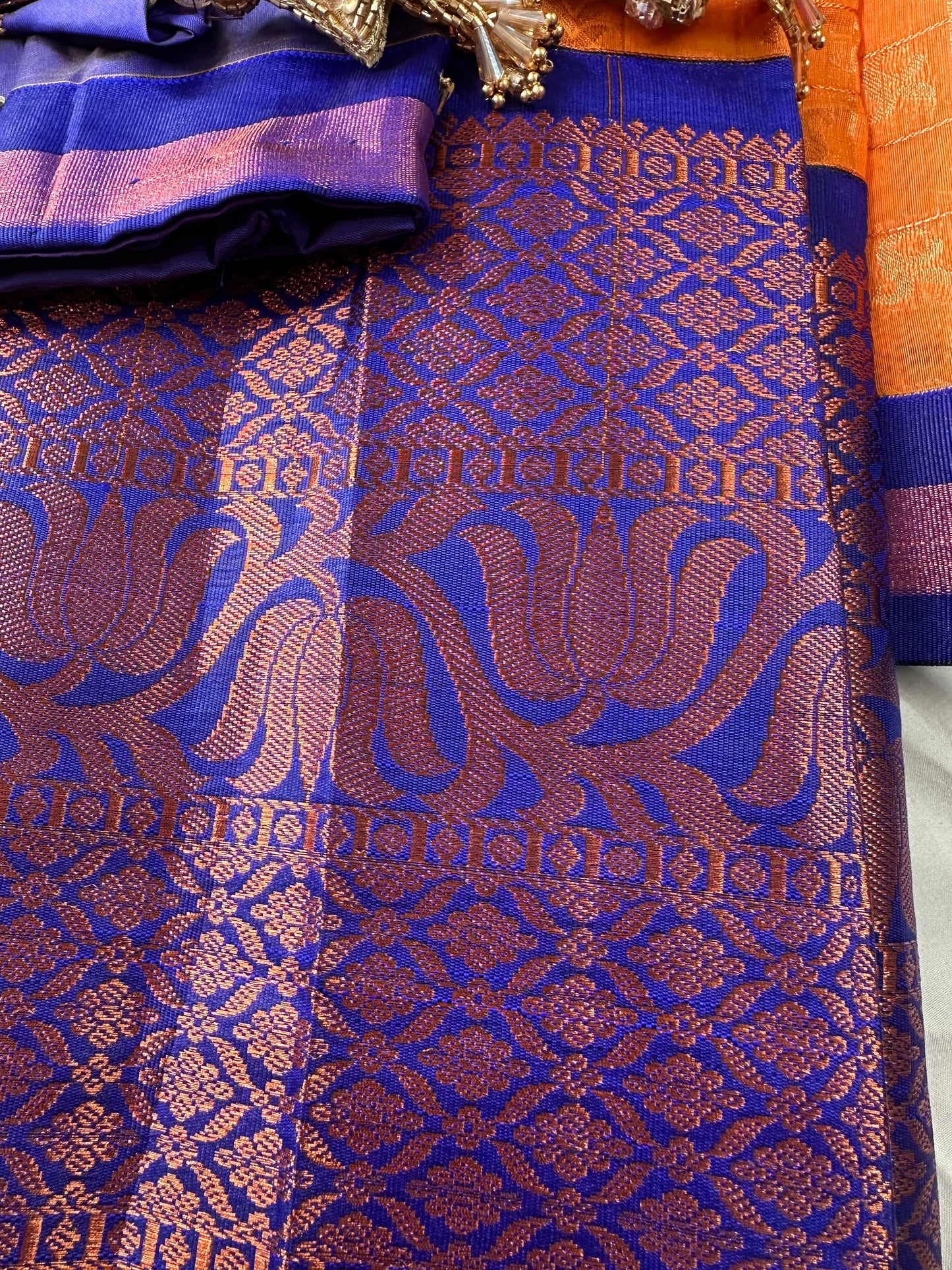 Yellow and Blue Semi Kuppdam Saree