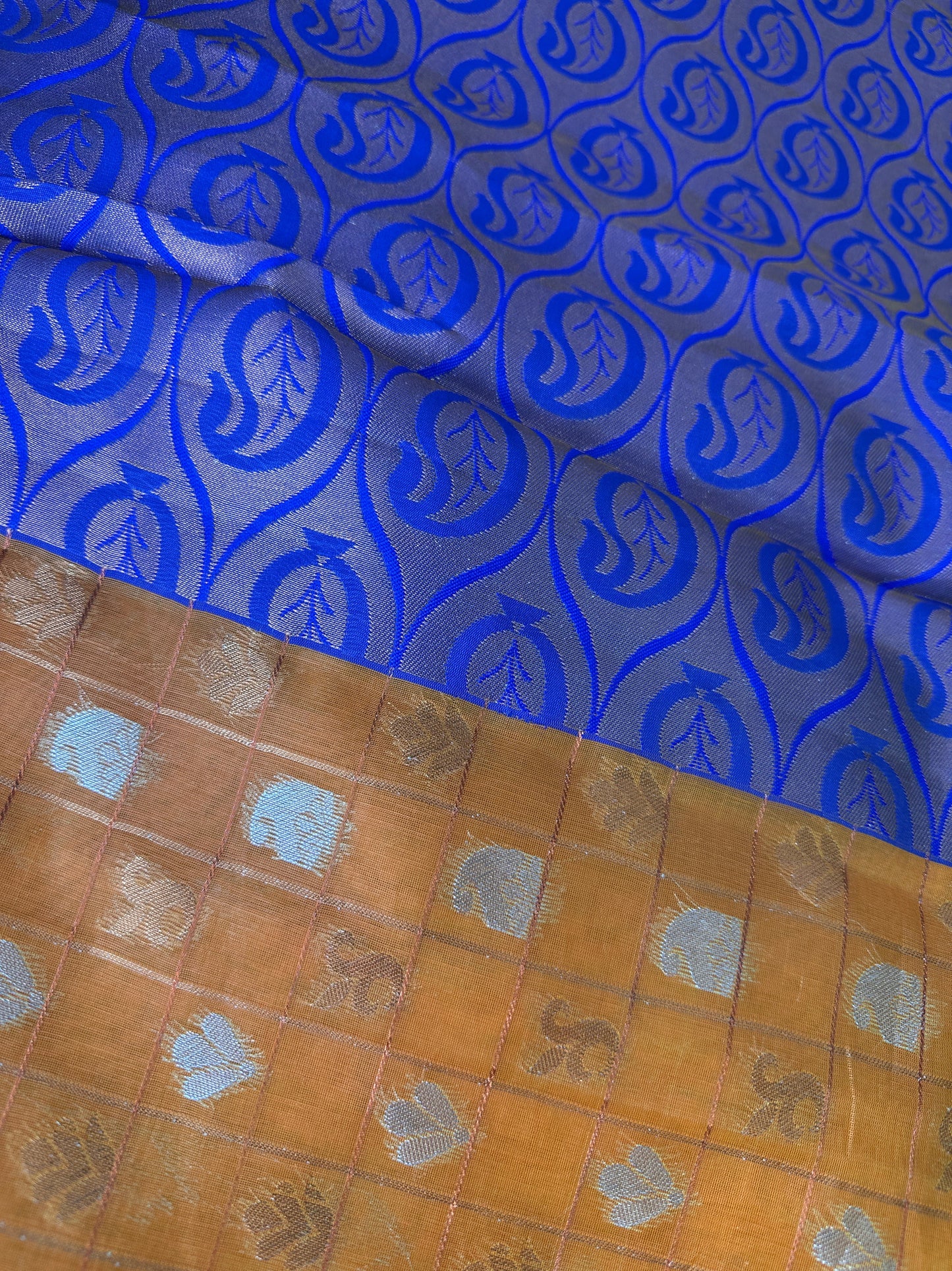 Yellow and Blue Semi Kuppdam Saree