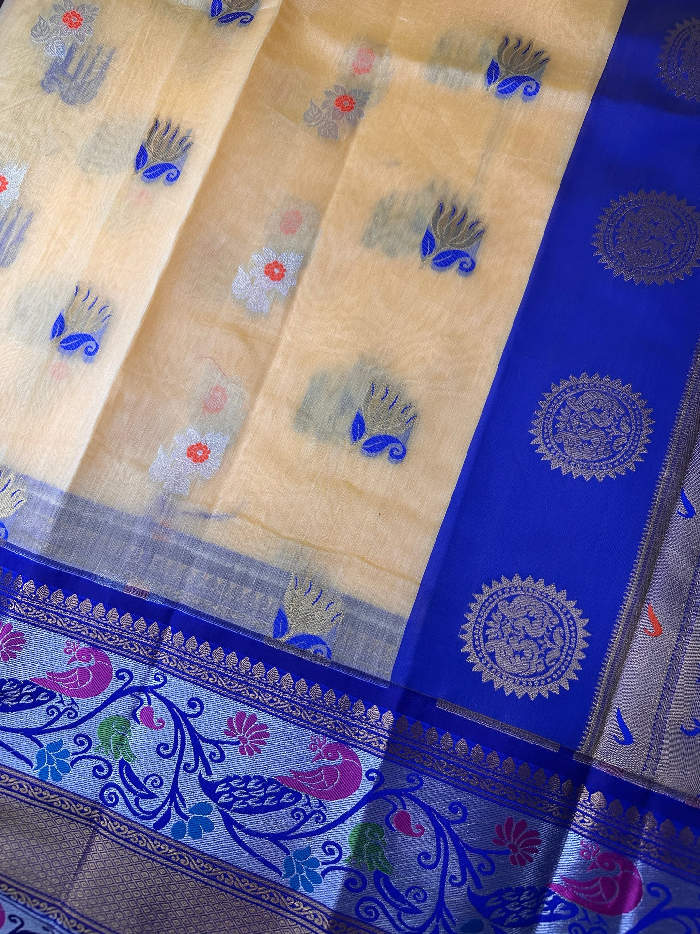 Light Yellow Chanderi Pythani Border Saree