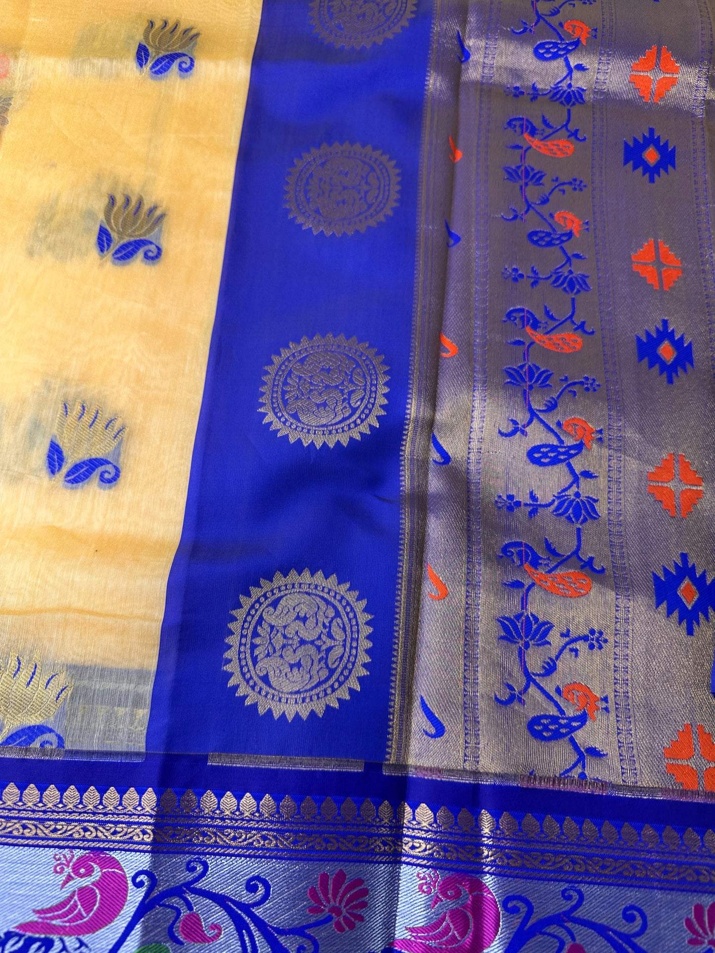 Light Yellow Chanderi Pythani Border Saree