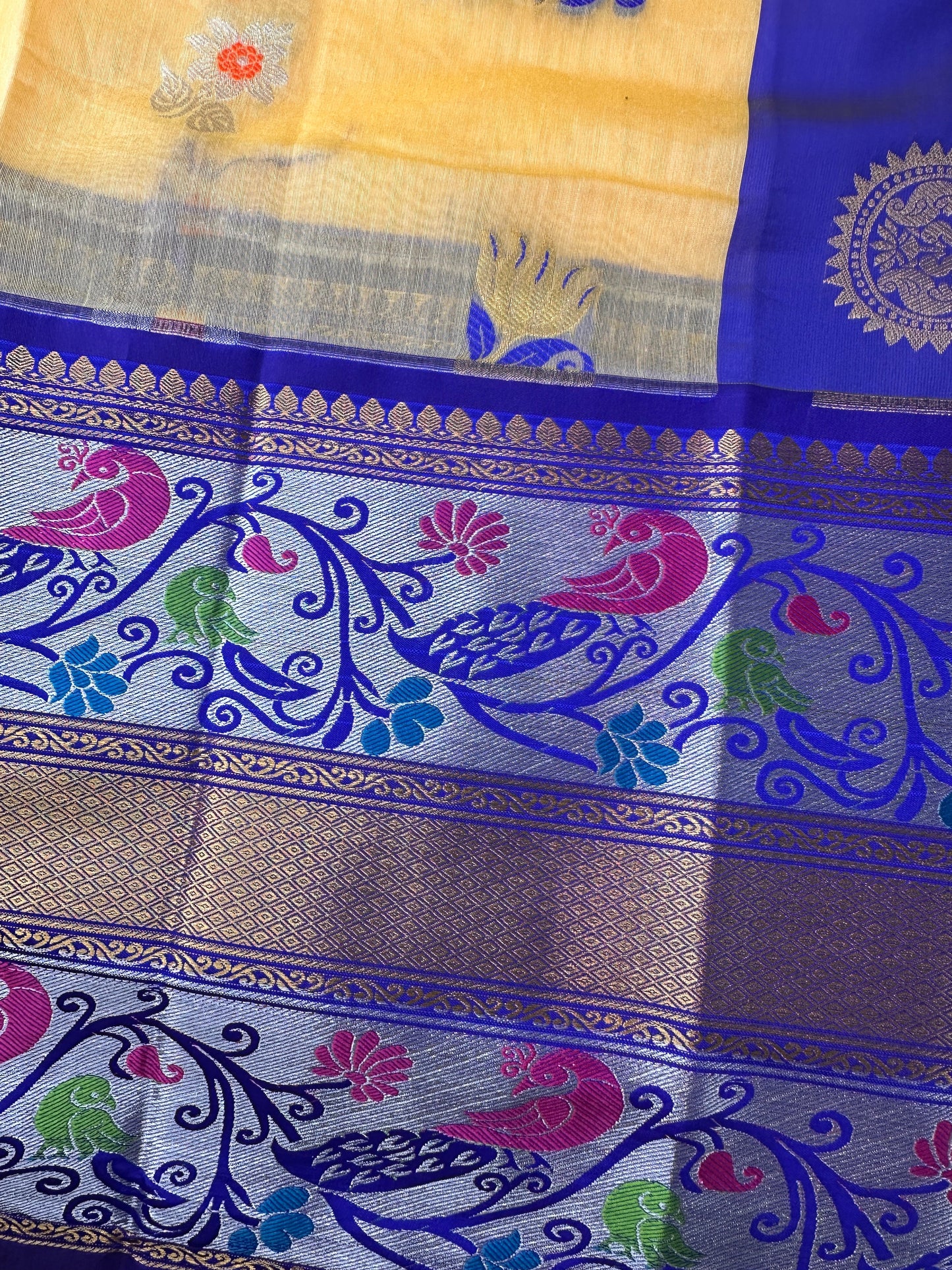 Light Yellow Chanderi Pythani Border Saree