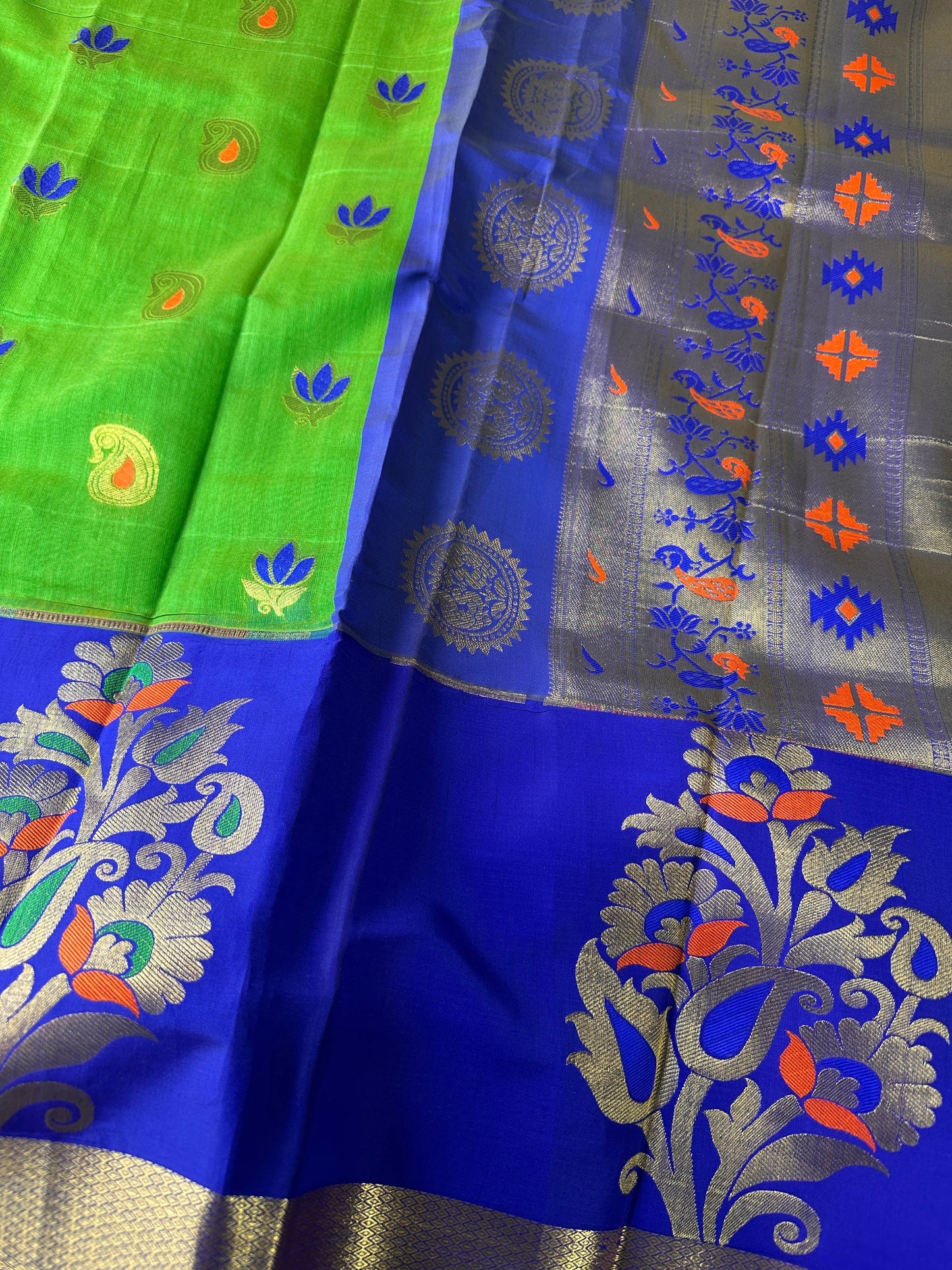Green Chanderi Pythani Border Saree