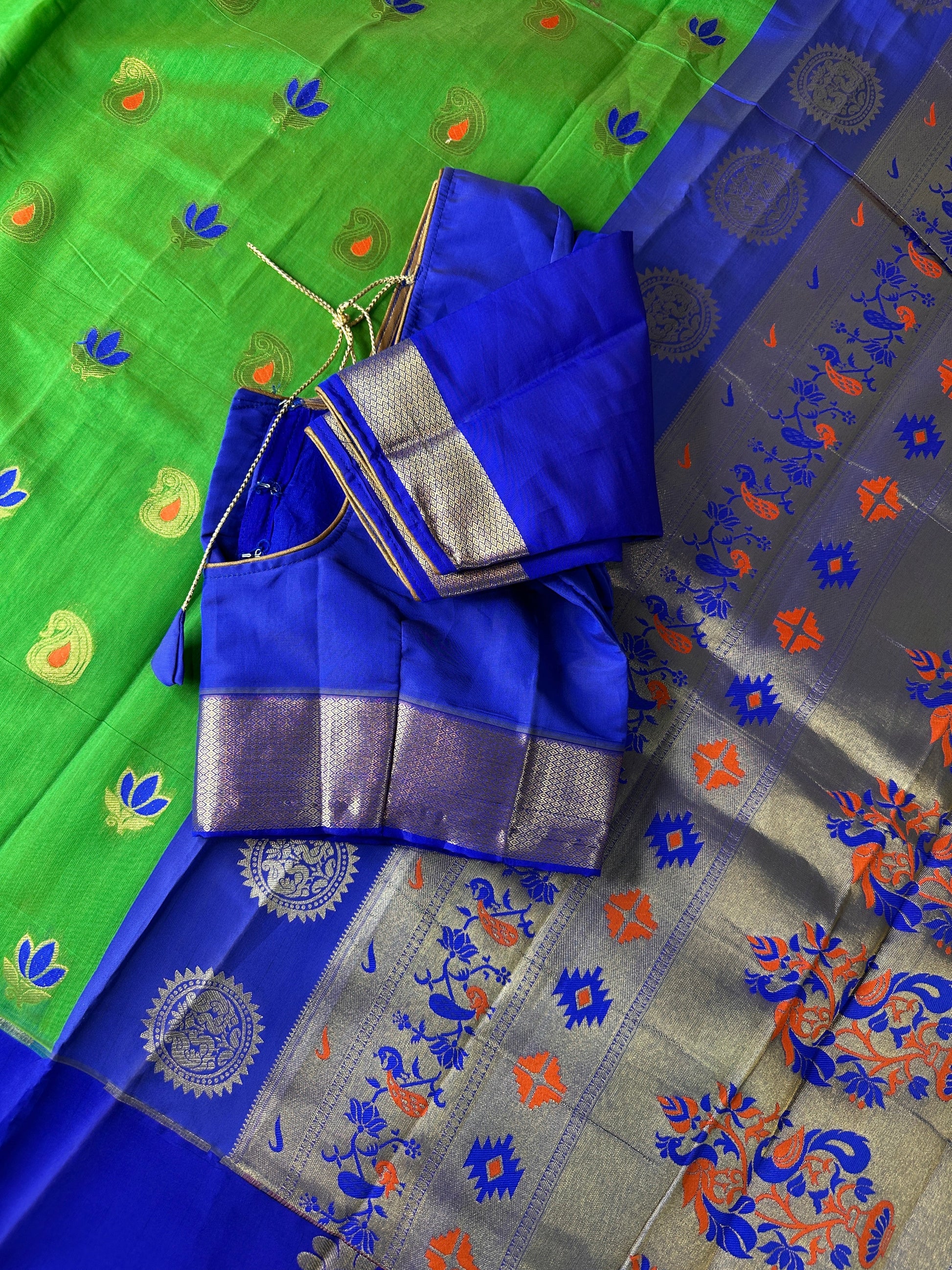 Green Chanderi Pythani Border Saree
