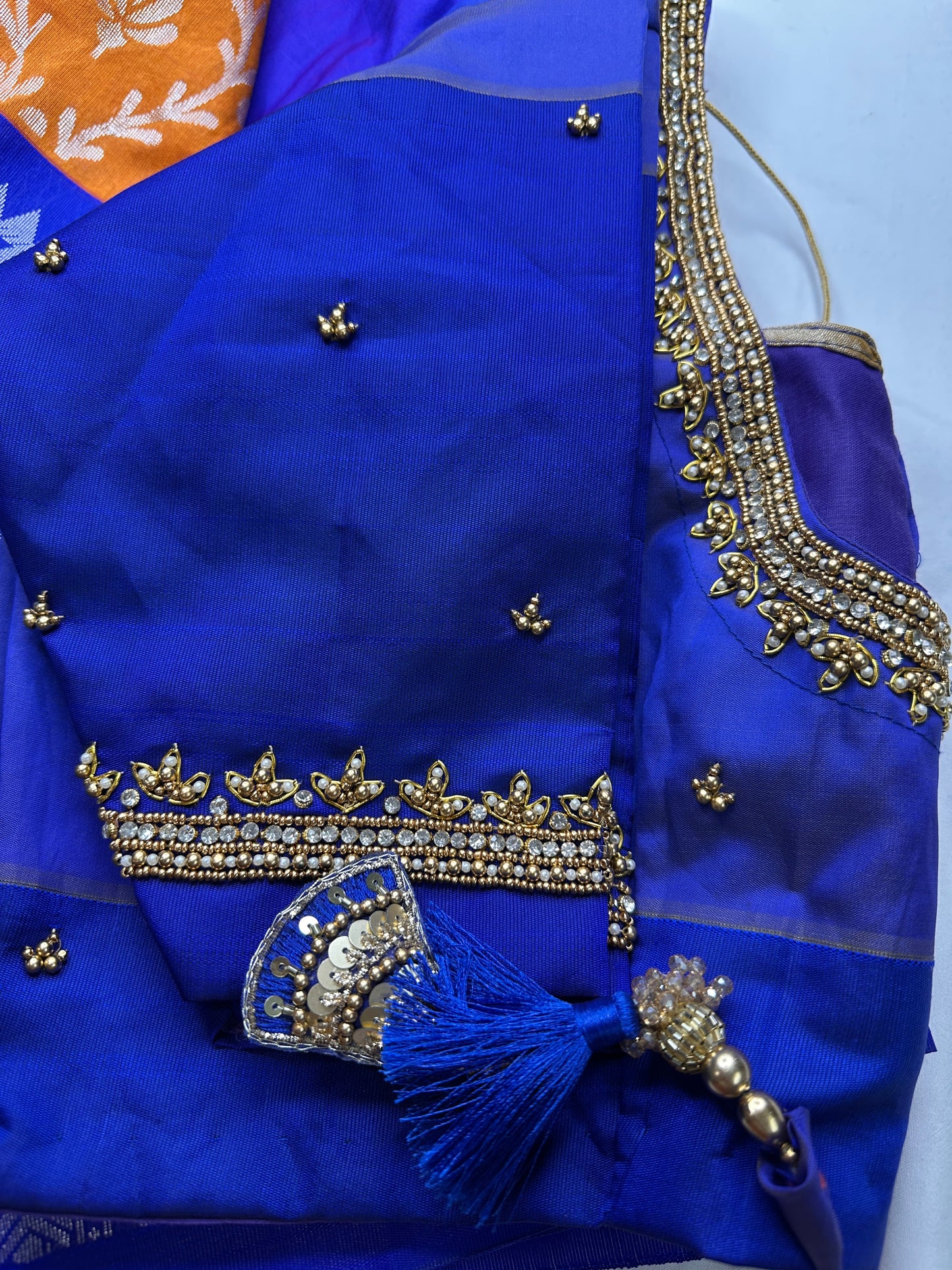 Yellow and Blue Semi Kuppdam Saree