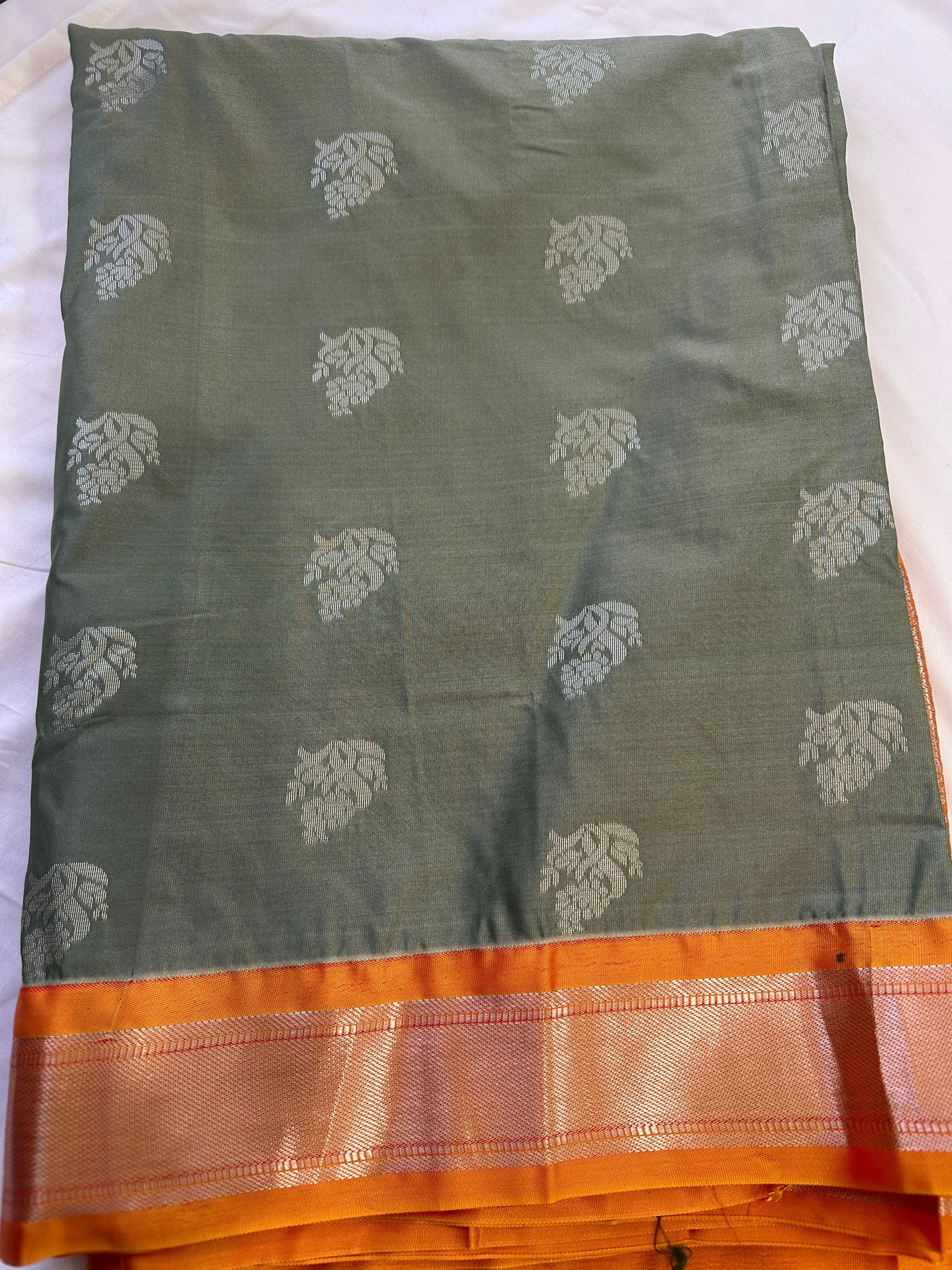 Venkatgiri Green Orange Semi Silk Saree