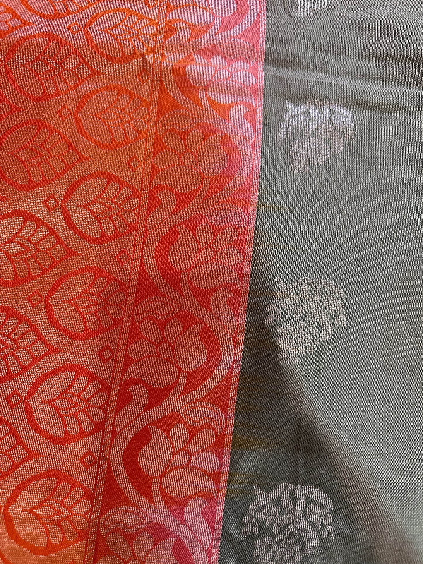 Venkatgiri Green Orange Semi Silk Saree