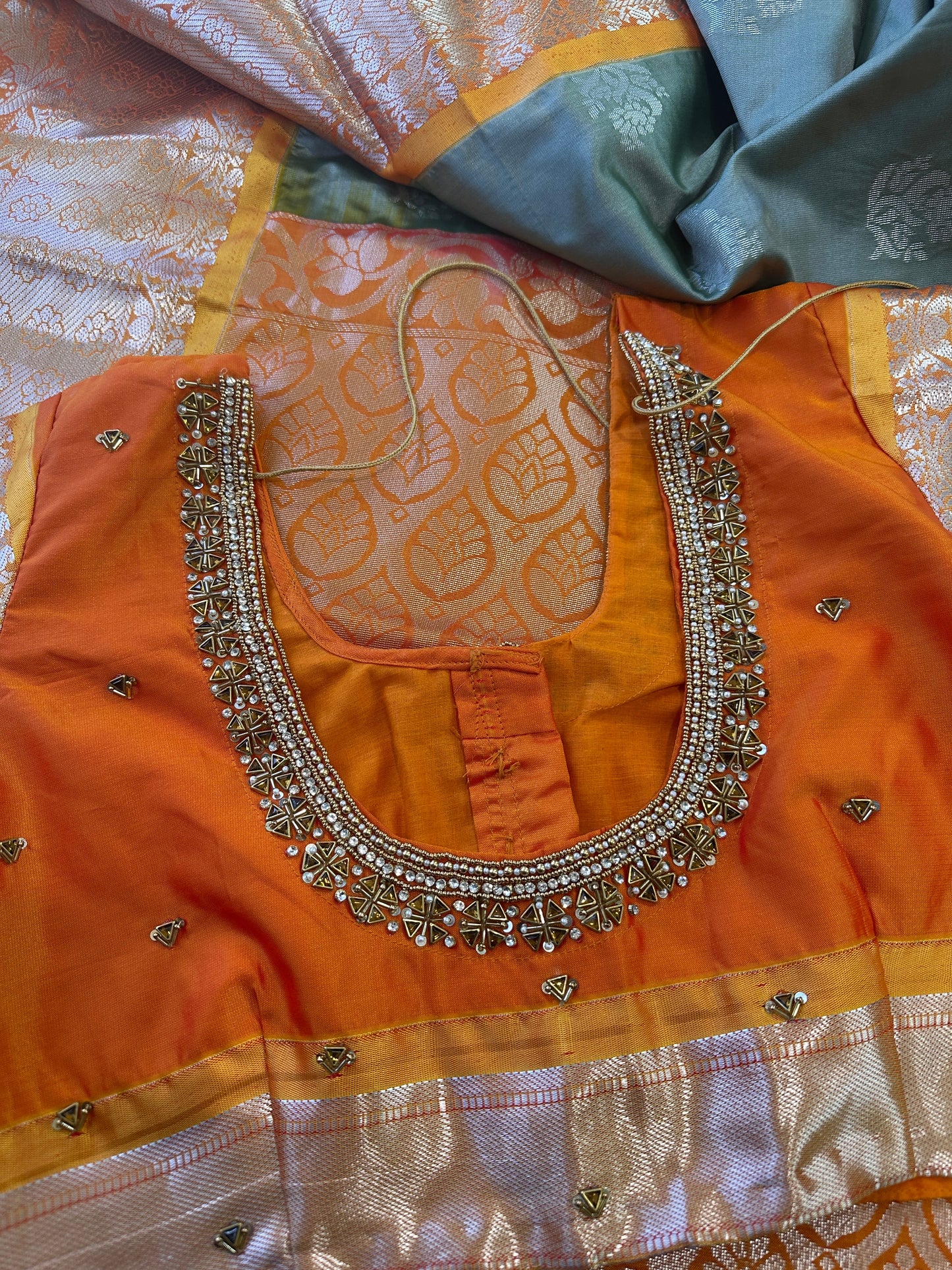 Venkatgiri Green Orange Semi Silk Saree