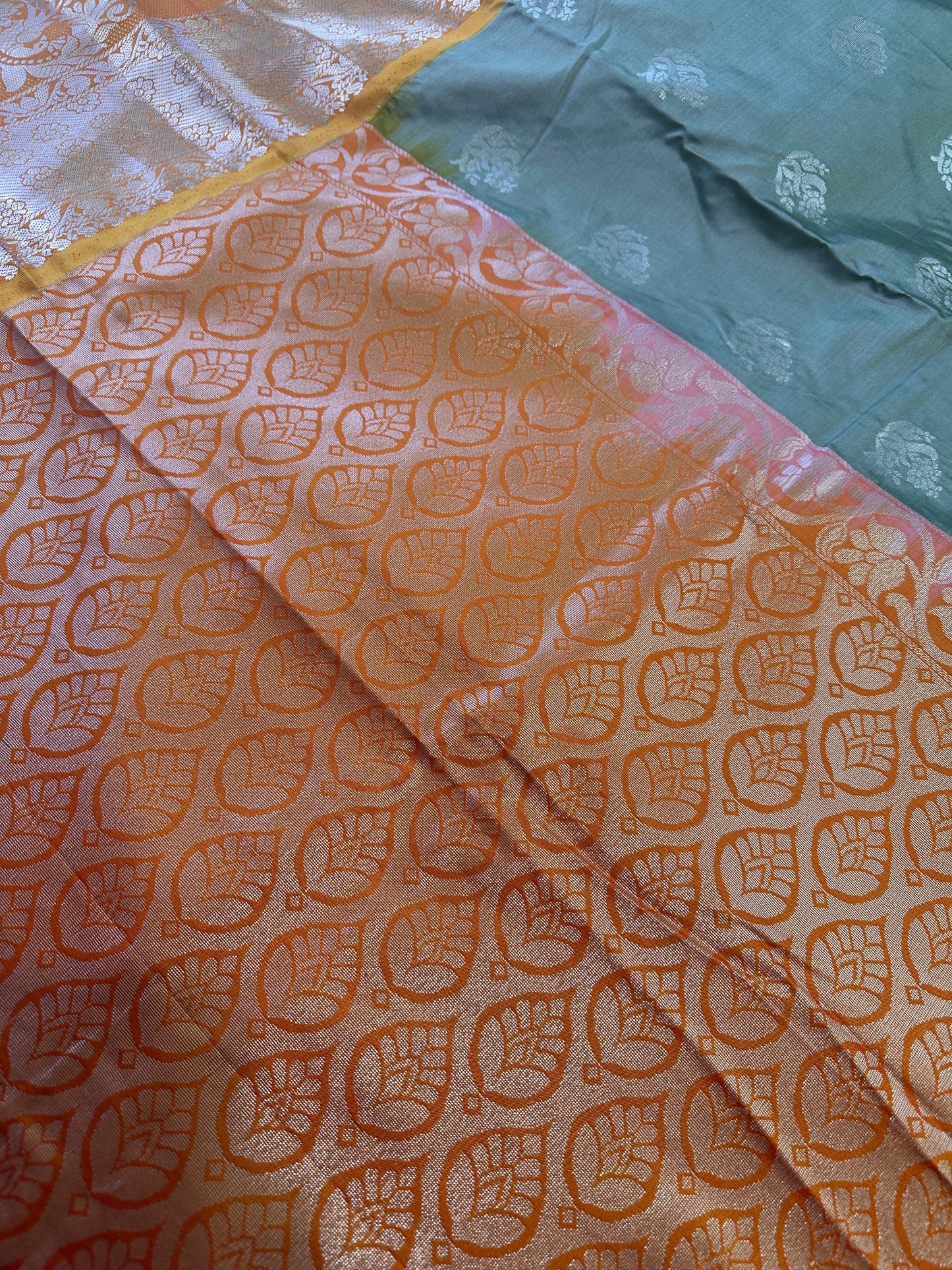 Venkatgiri Green Orange Semi Silk Saree