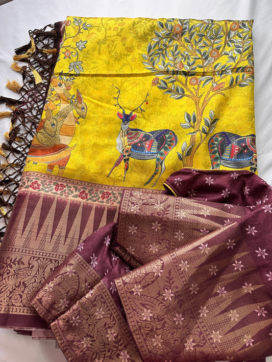 Green Soft Semi Silk Kalamkari Saree