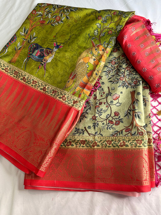 Kalamkari Printed Soft Butter Silk Saree