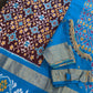 Brown Double Ikkat Pochampally Pure Silk with Pattu Border