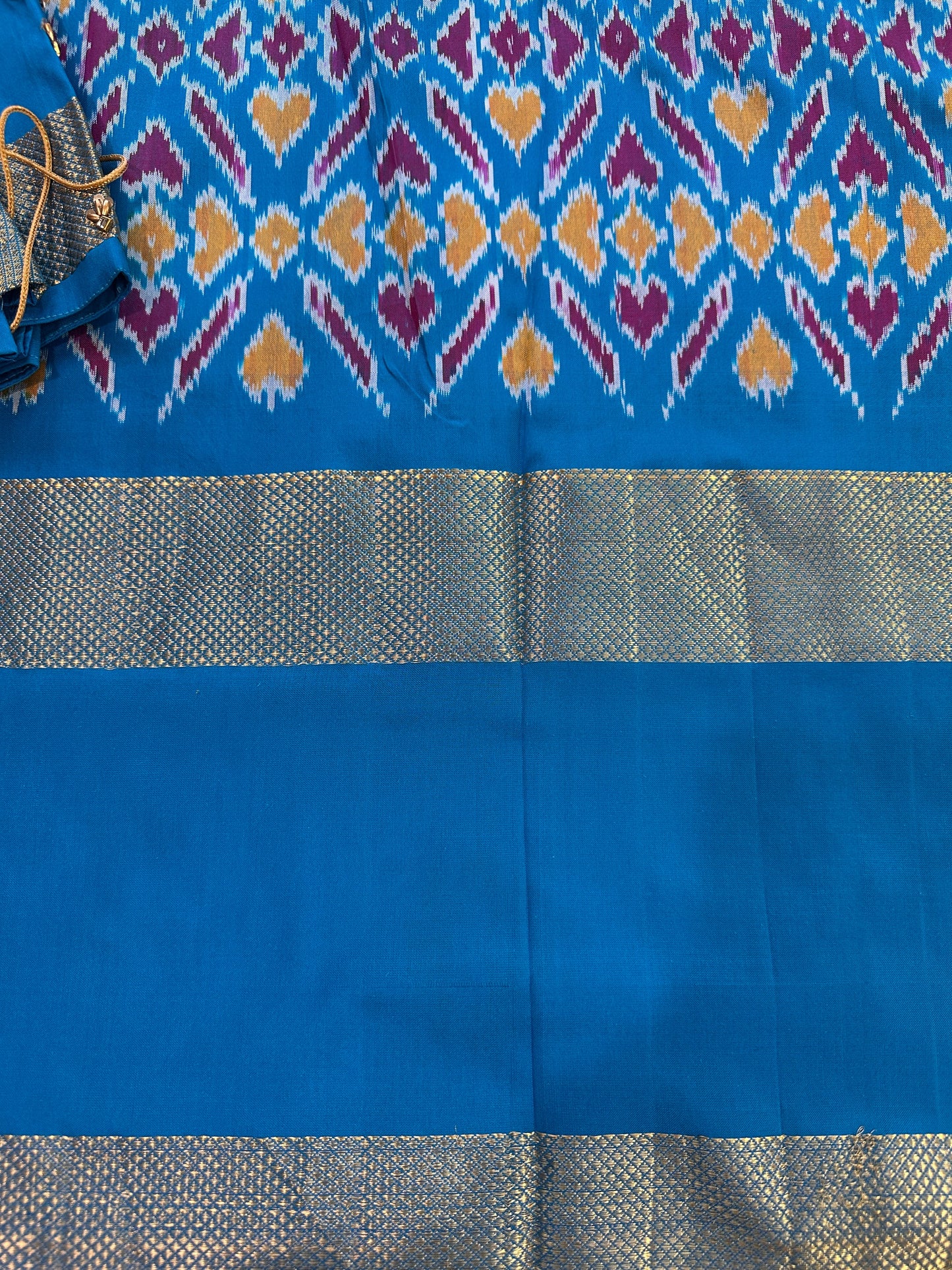 Brown Double Ikkat Pochampally Pure Silk with Pattu Border