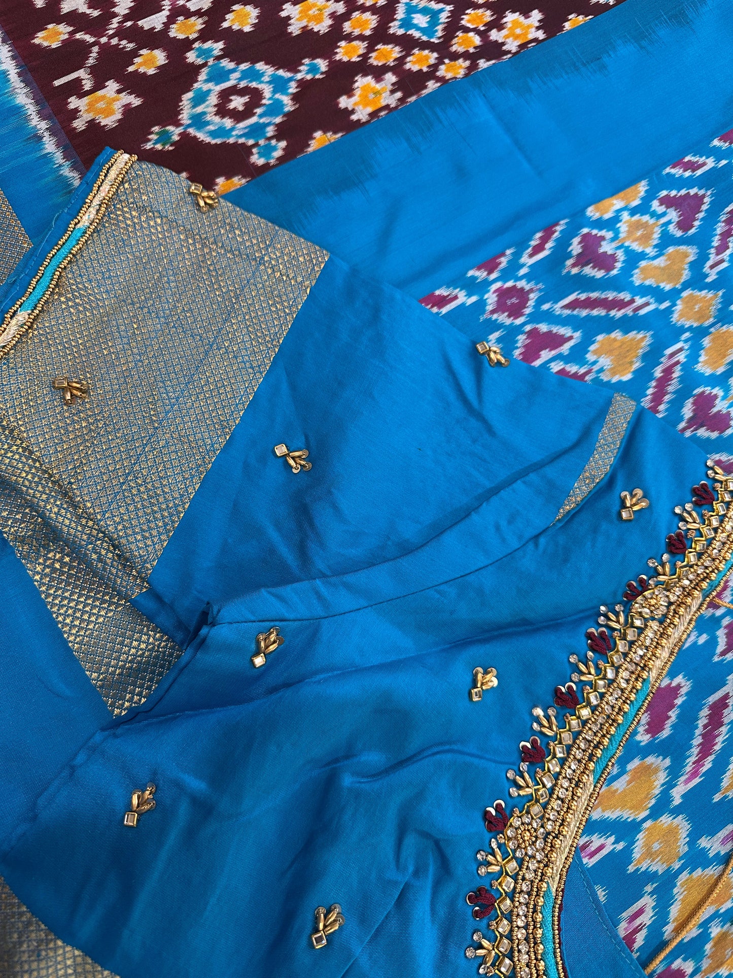 Brown Double Ikkat Pochampally Pure Silk with Pattu Border